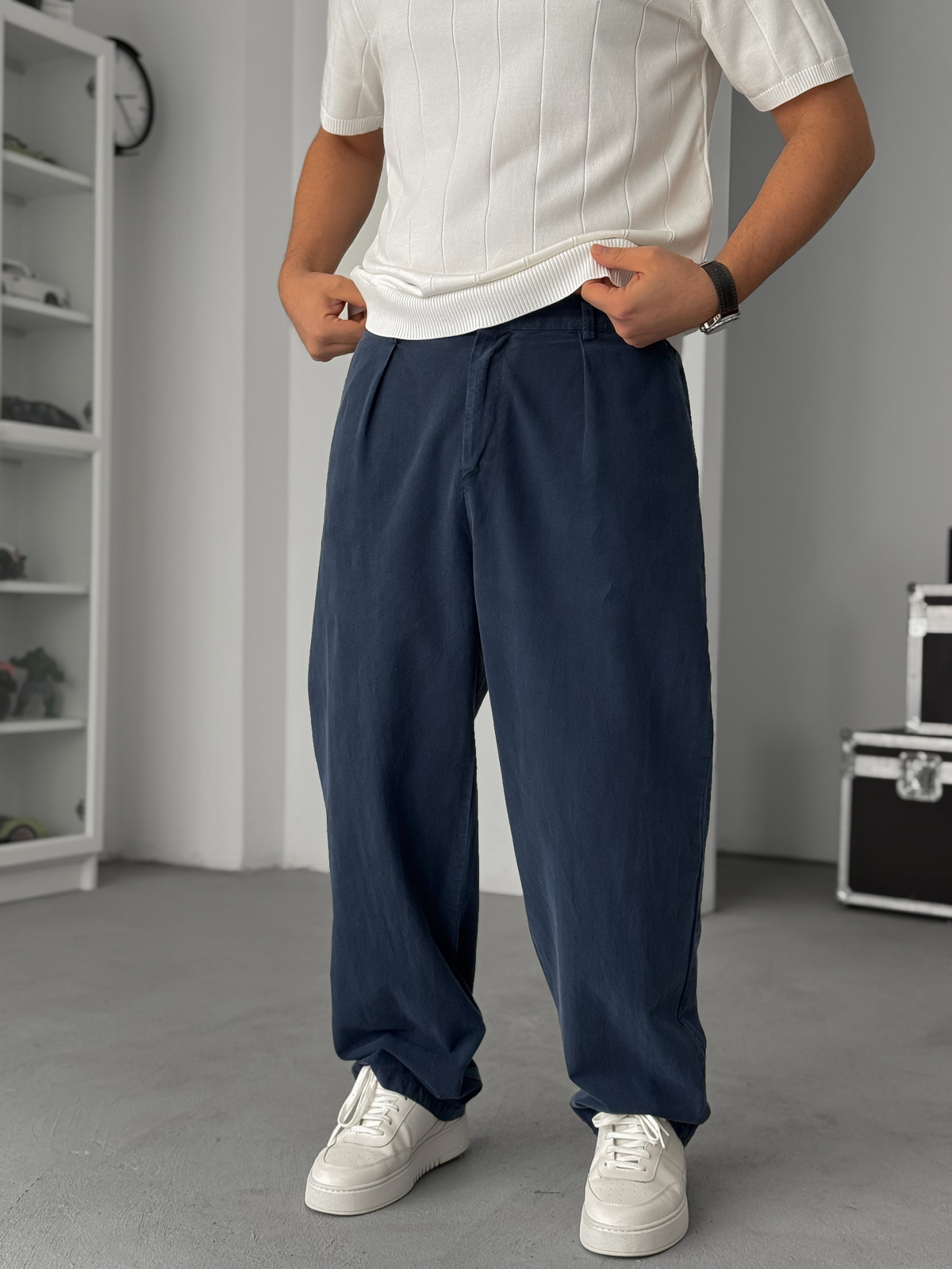 Lacivert Yıkamalı Baggy Pantolon TW-1040