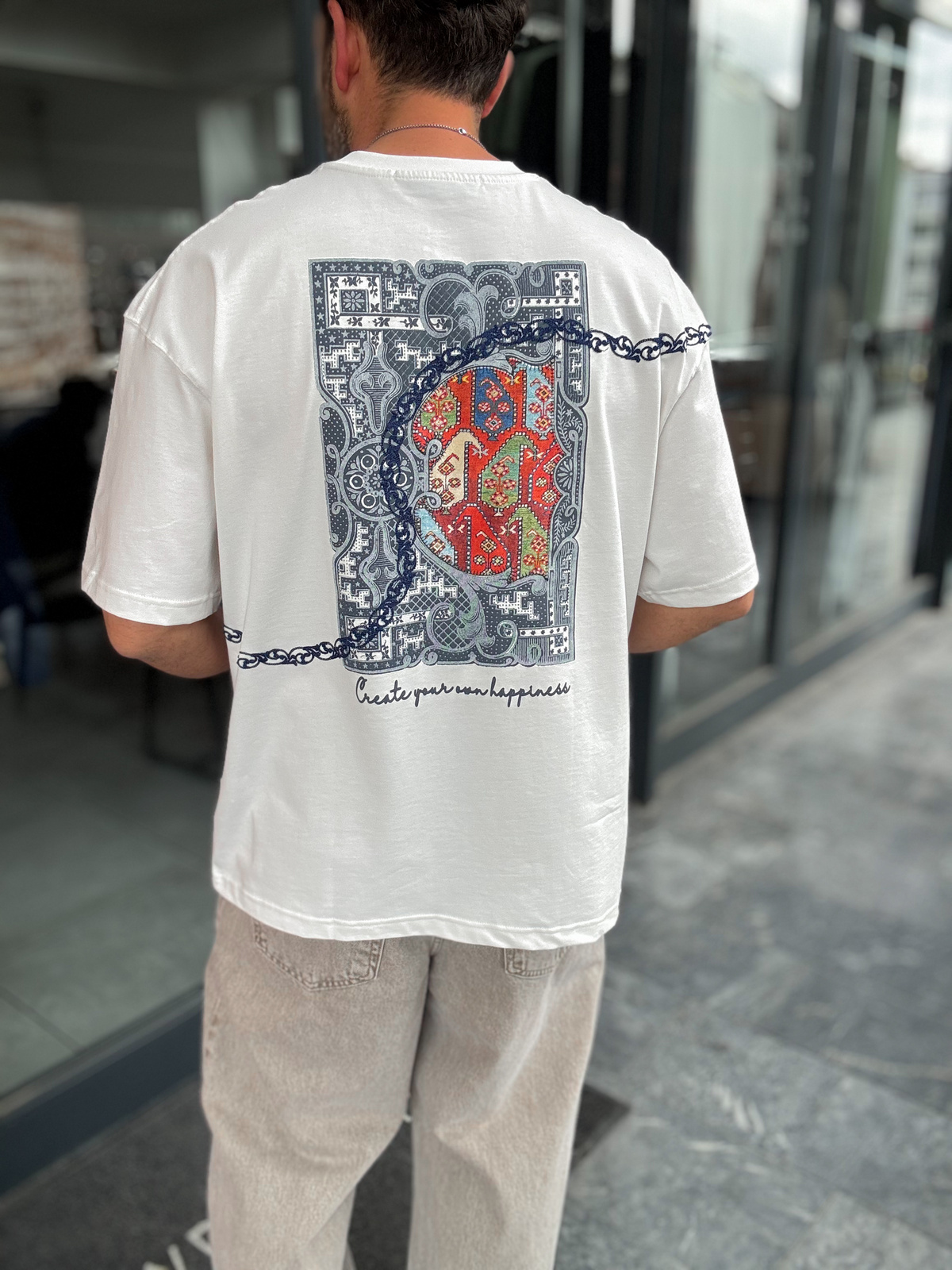 Beyaz Happiness Patchli Oversize T-Shirt SW-5125
