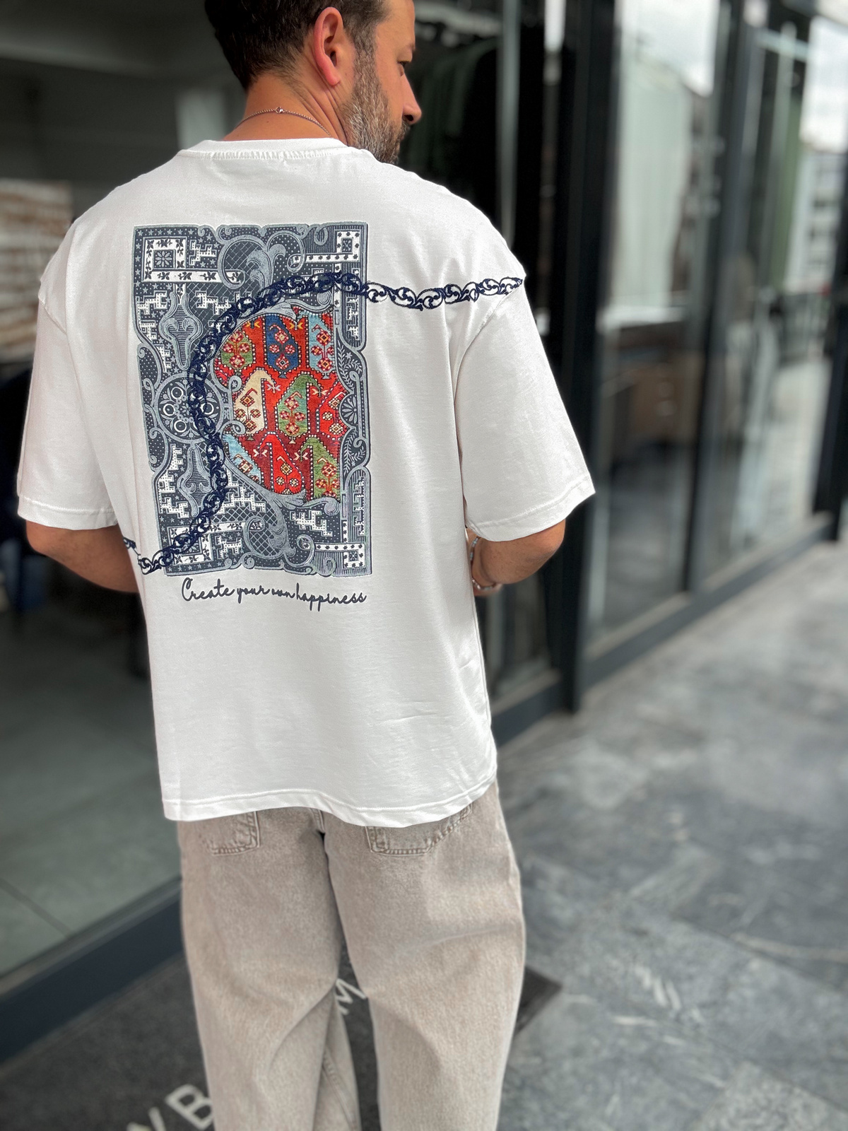 Beyaz Happiness Patchli Oversize T-Shirt SW-5125