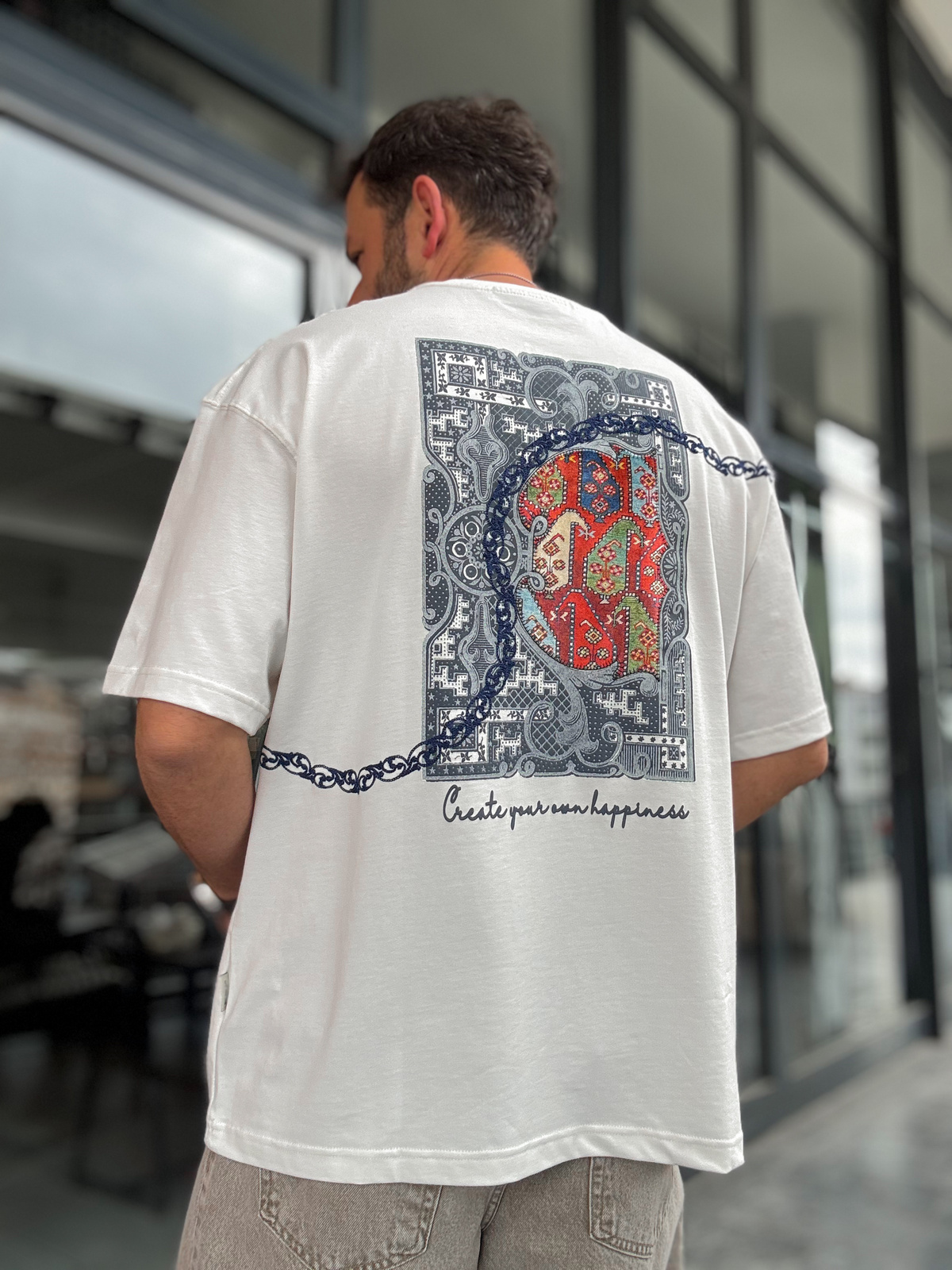 Beyaz Happiness Patchli Oversize T-Shirt SW-5125