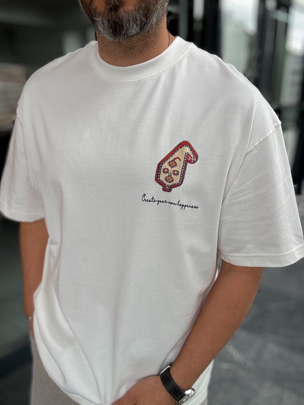 Beyaz Happiness Patchli Oversize T-Shirt SW-5125