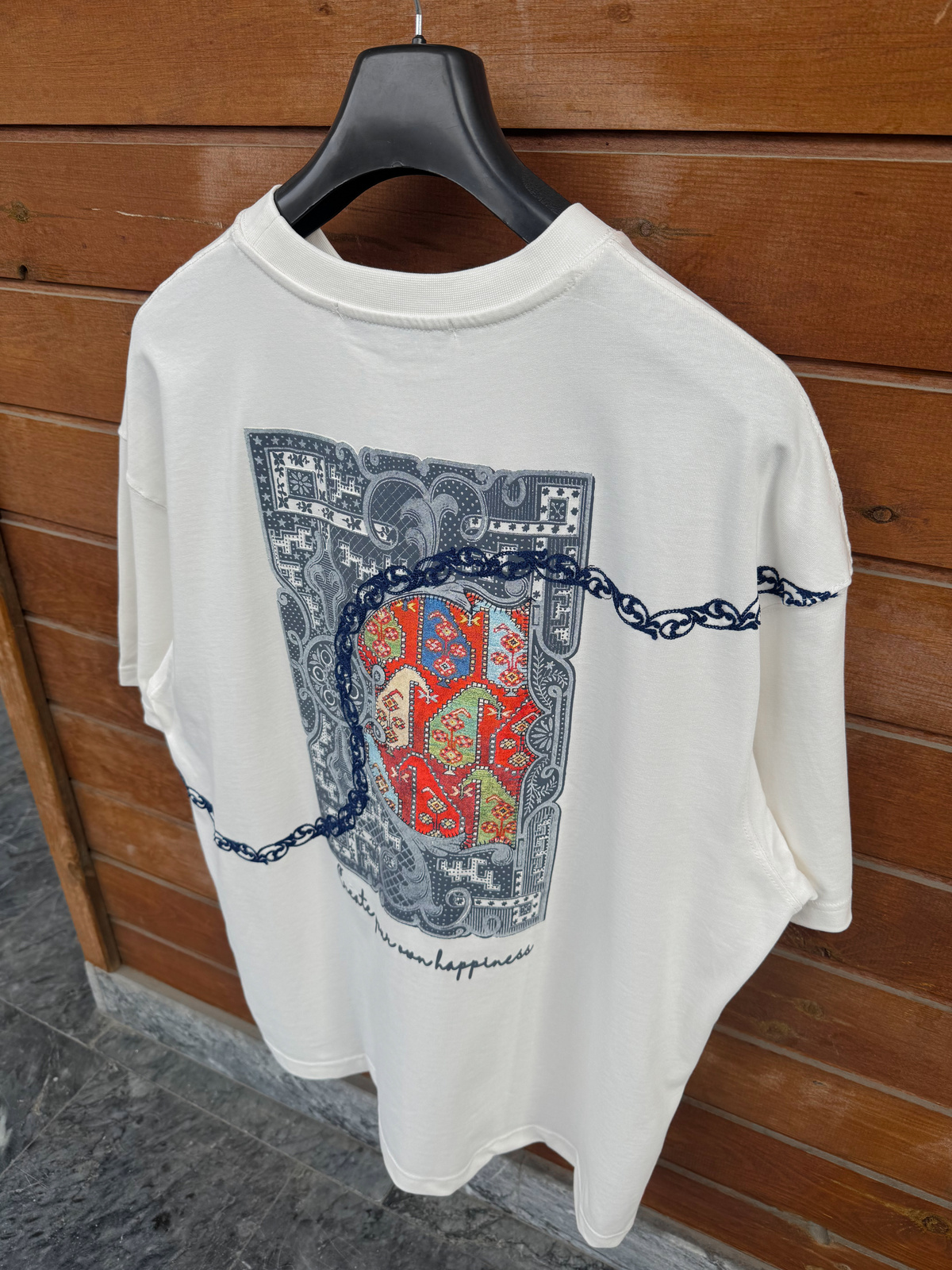 Beyaz Happiness Patchli Oversize T-Shirt SW-5125