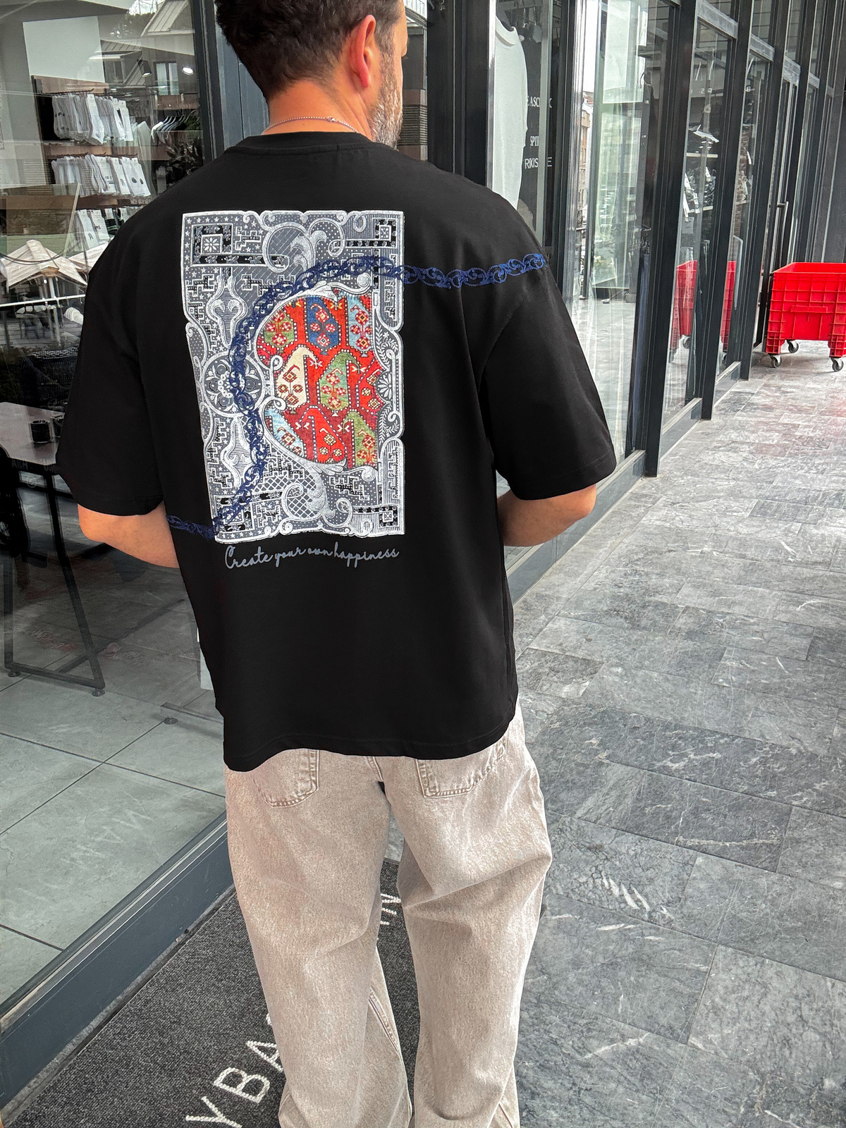 Siyah Happiness Patchli Oversize T-Shirt SW-5125