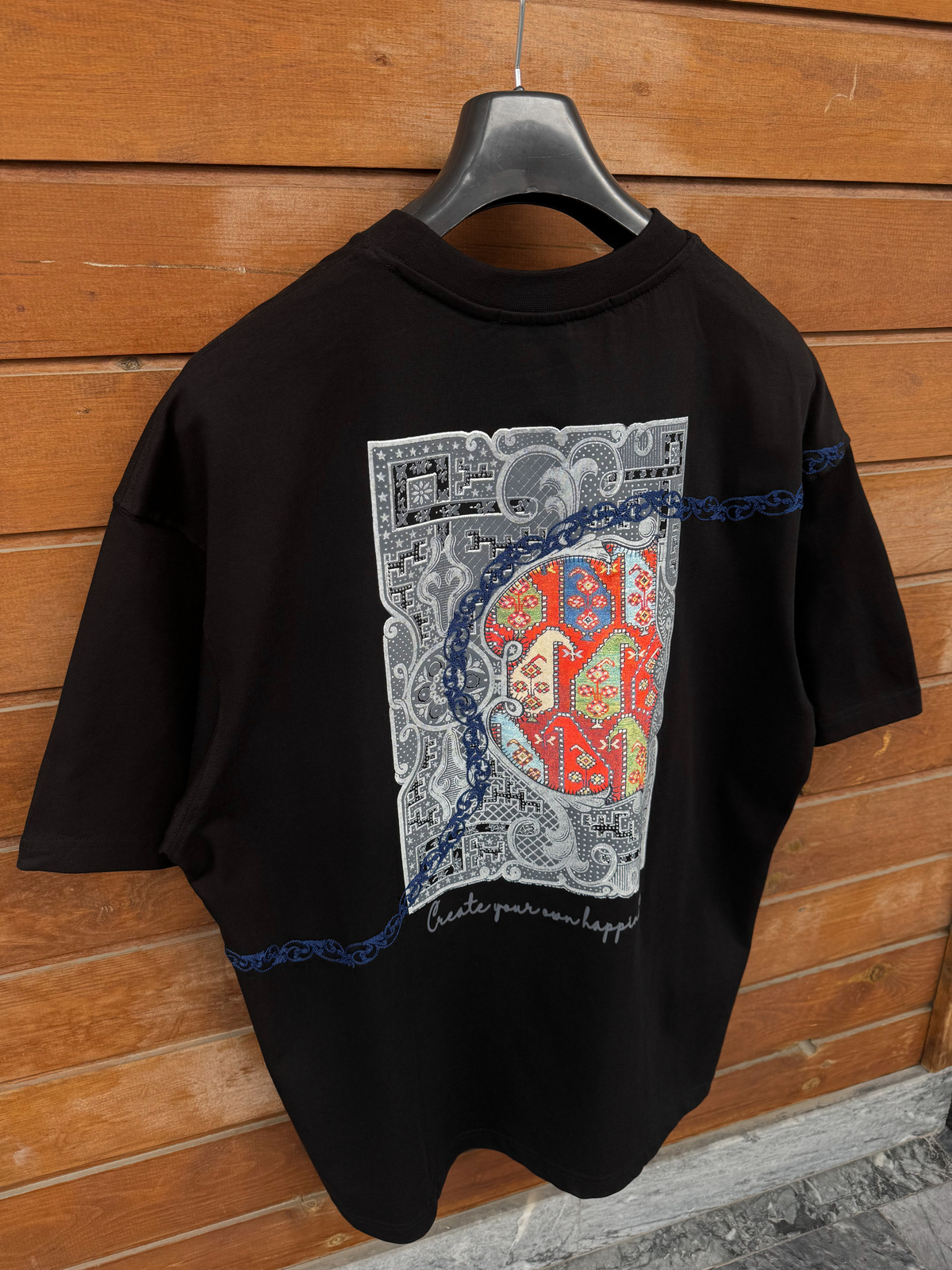 Siyah Happiness Patchli Oversize T-Shirt SW-5125