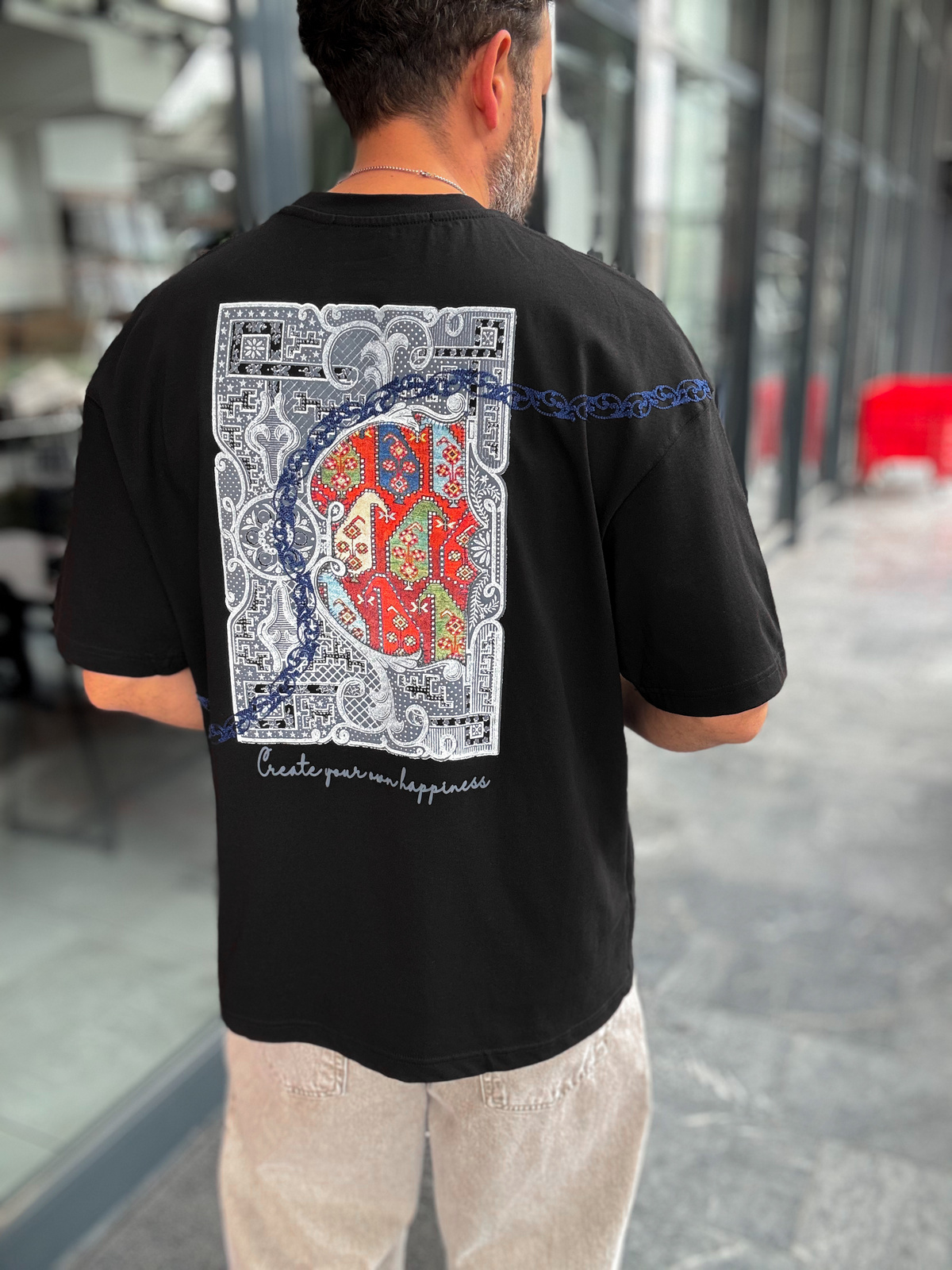 Siyah Happiness Patchli Oversize T-Shirt SW-5125