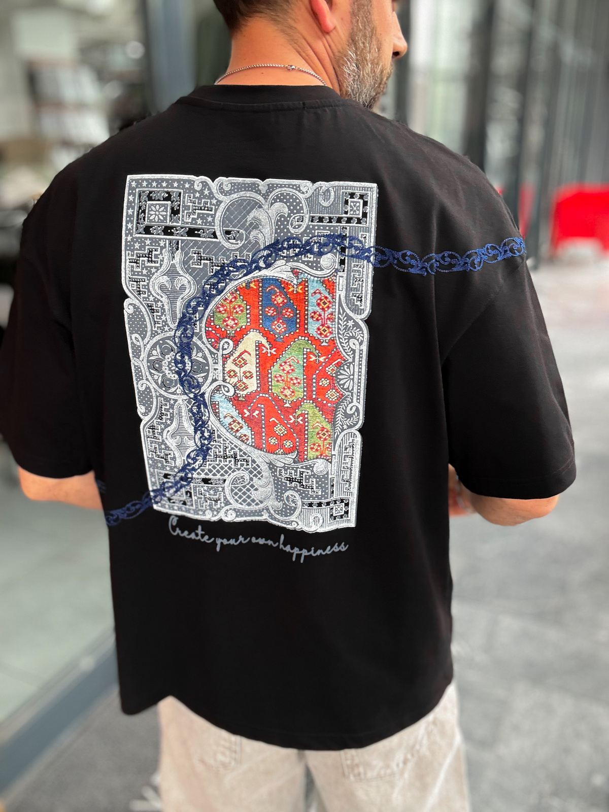 Siyah Happiness Patchli Oversize T-Shirt SW-5125