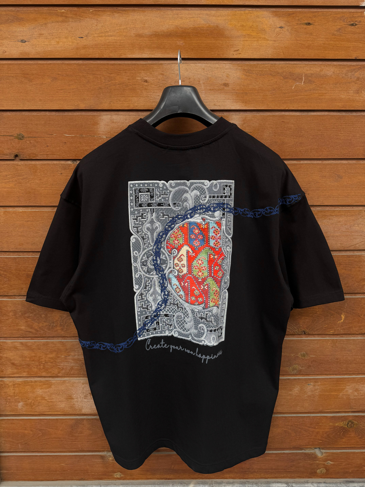 Siyah Happiness Patchli Oversize T-Shirt SW-5125