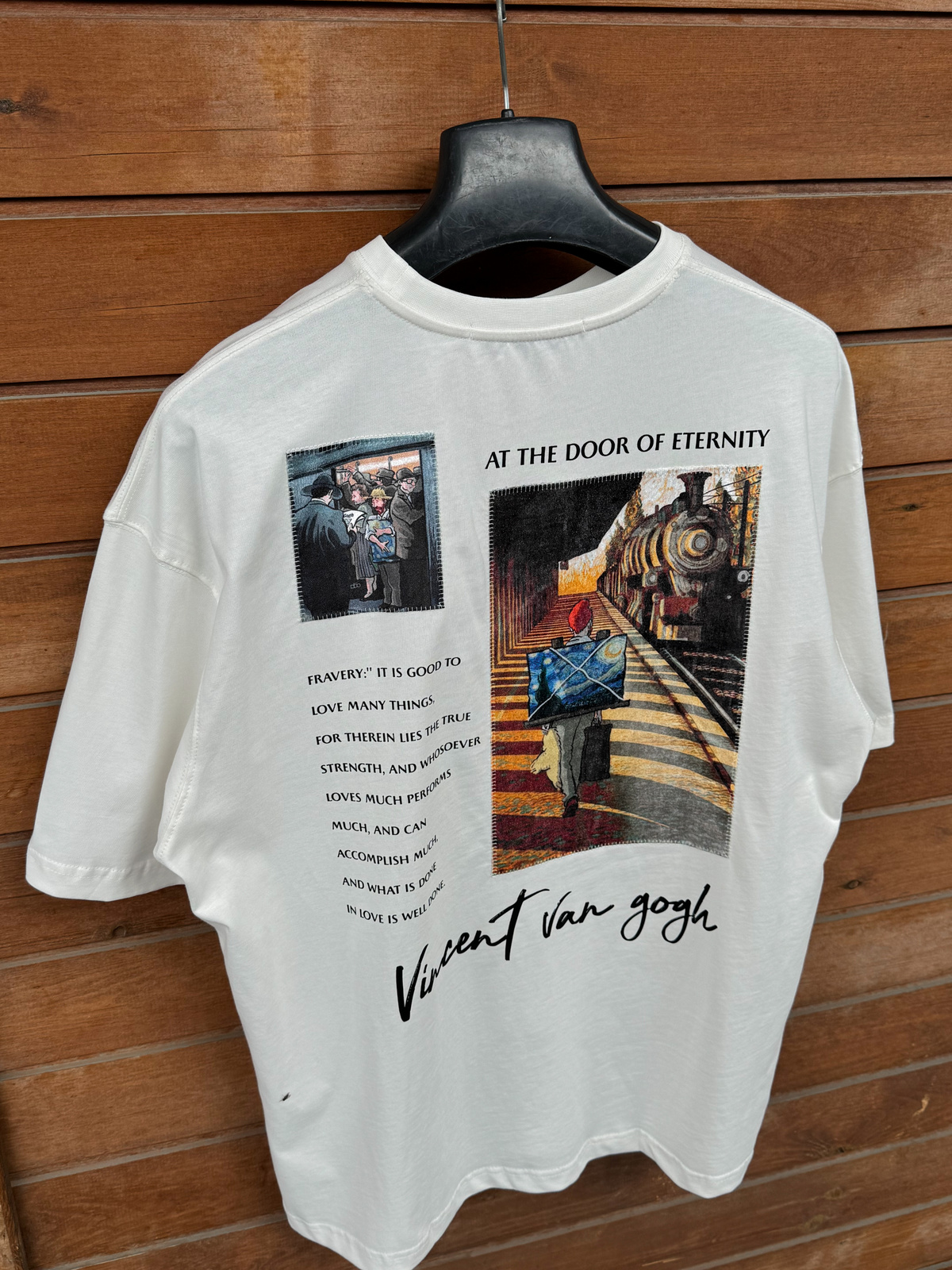 Beyaz Van Gogh Patchli Oversize T-Shirt SW-5142