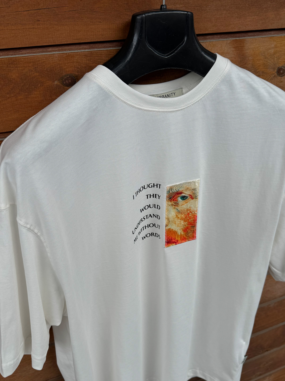 Beyaz Van Gogh Patchli Oversize T-Shirt SW-5142