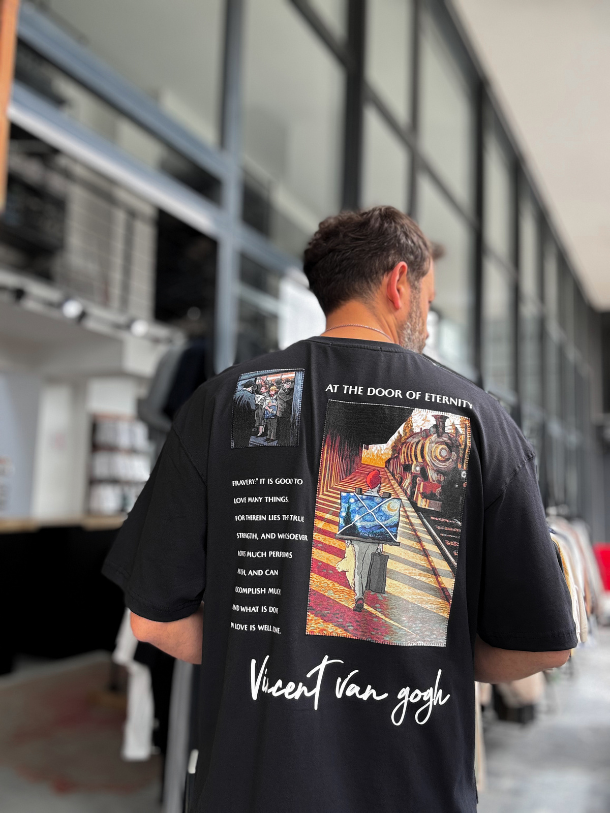 Lacivert Van Gogh Patchli Oversize T-Shirt SW-5142