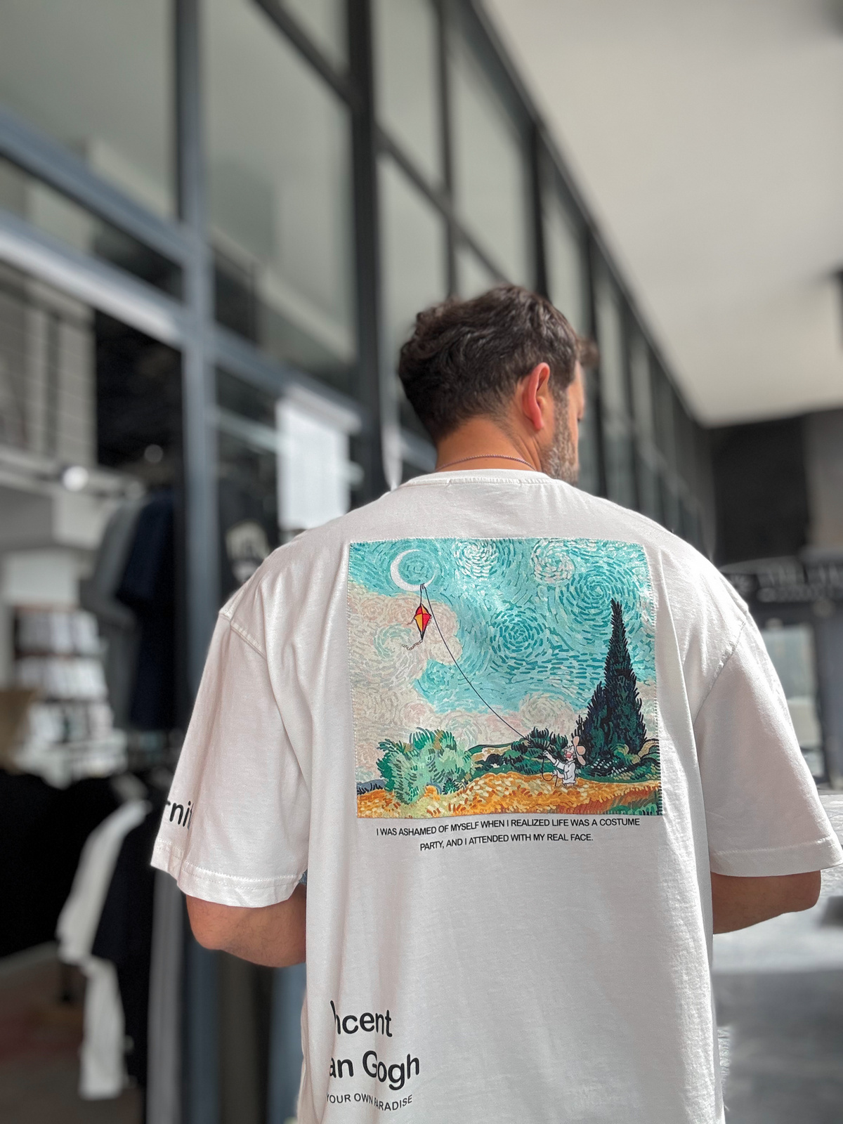 Beyaz Uçurtma Patchli Oversize T-Shirt SW-5143