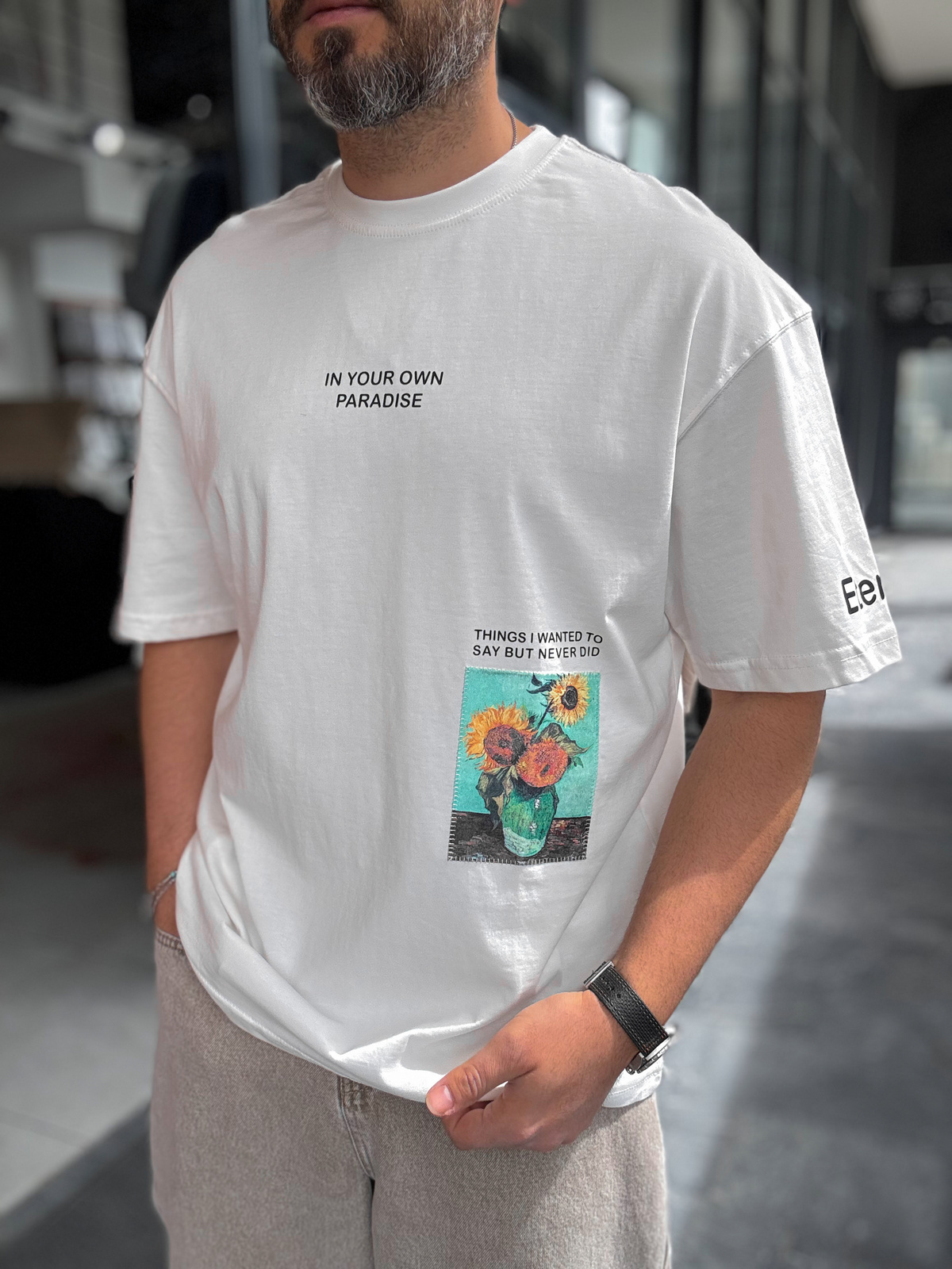 Beyaz Uçurtma Patchli Oversize T-Shirt SW-5143