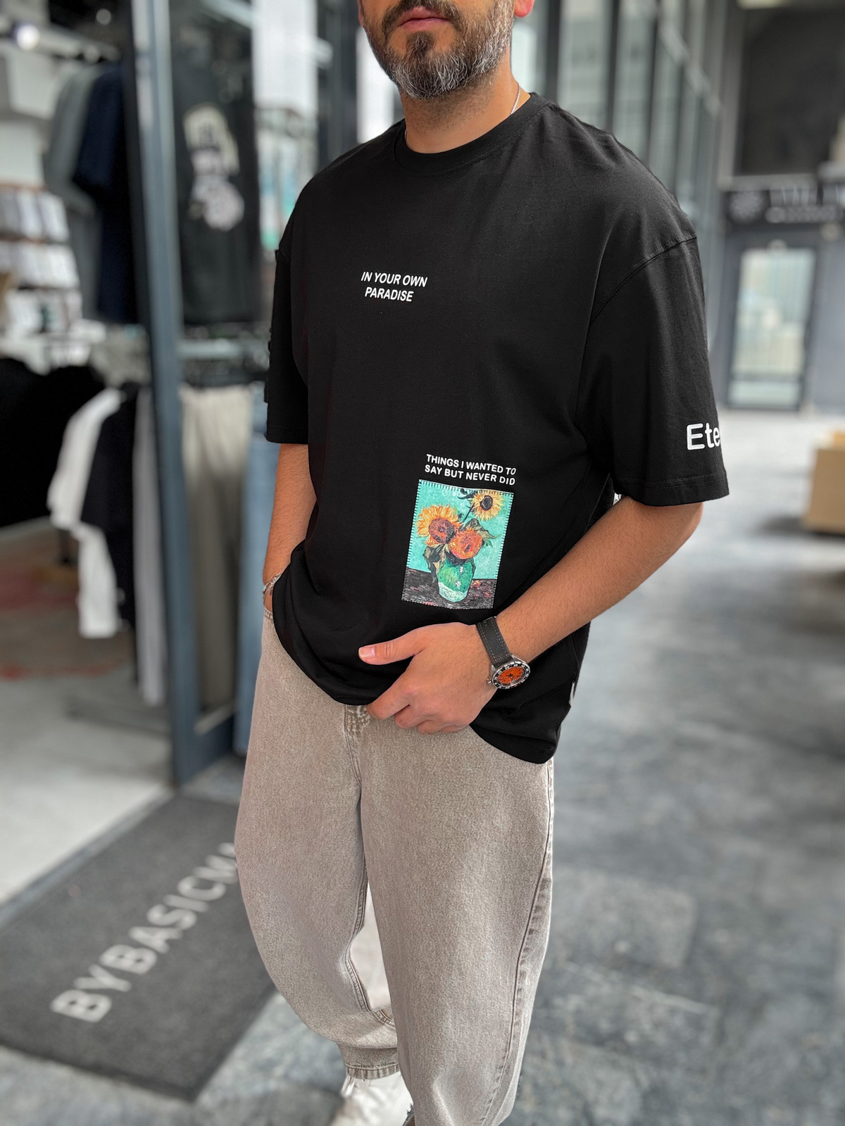 Siyah Uçurtma Patchli Oversize T-Shirt SW-5143