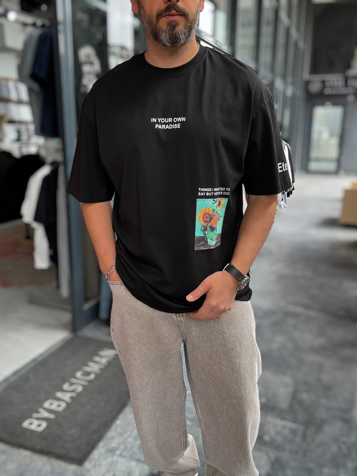 Siyah Uçurtma Patchli Oversize T-Shirt SW-5143