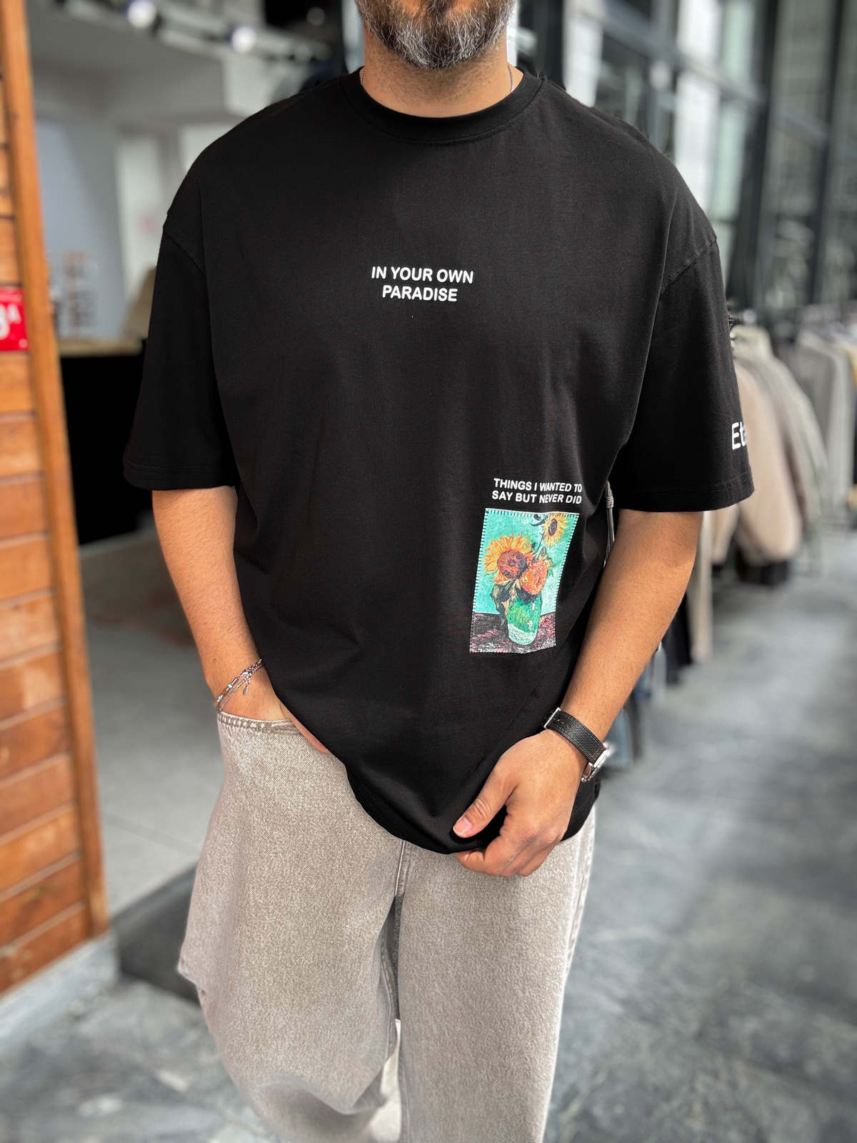 Siyah Uçurtma Patchli Oversize T-Shirt SW-5143