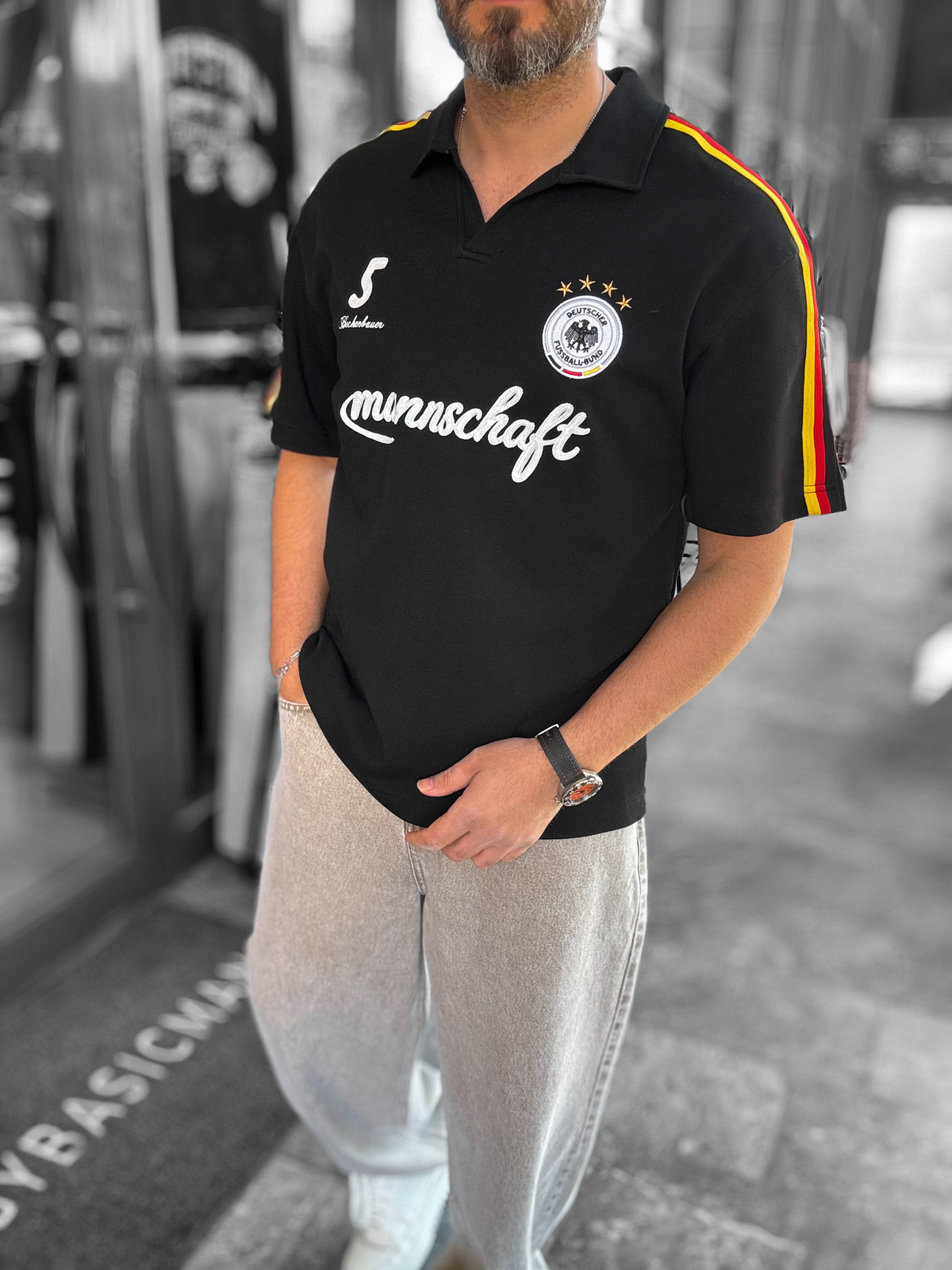 Siyah Germany Armalı İki İplik T-Shirt RES-1055