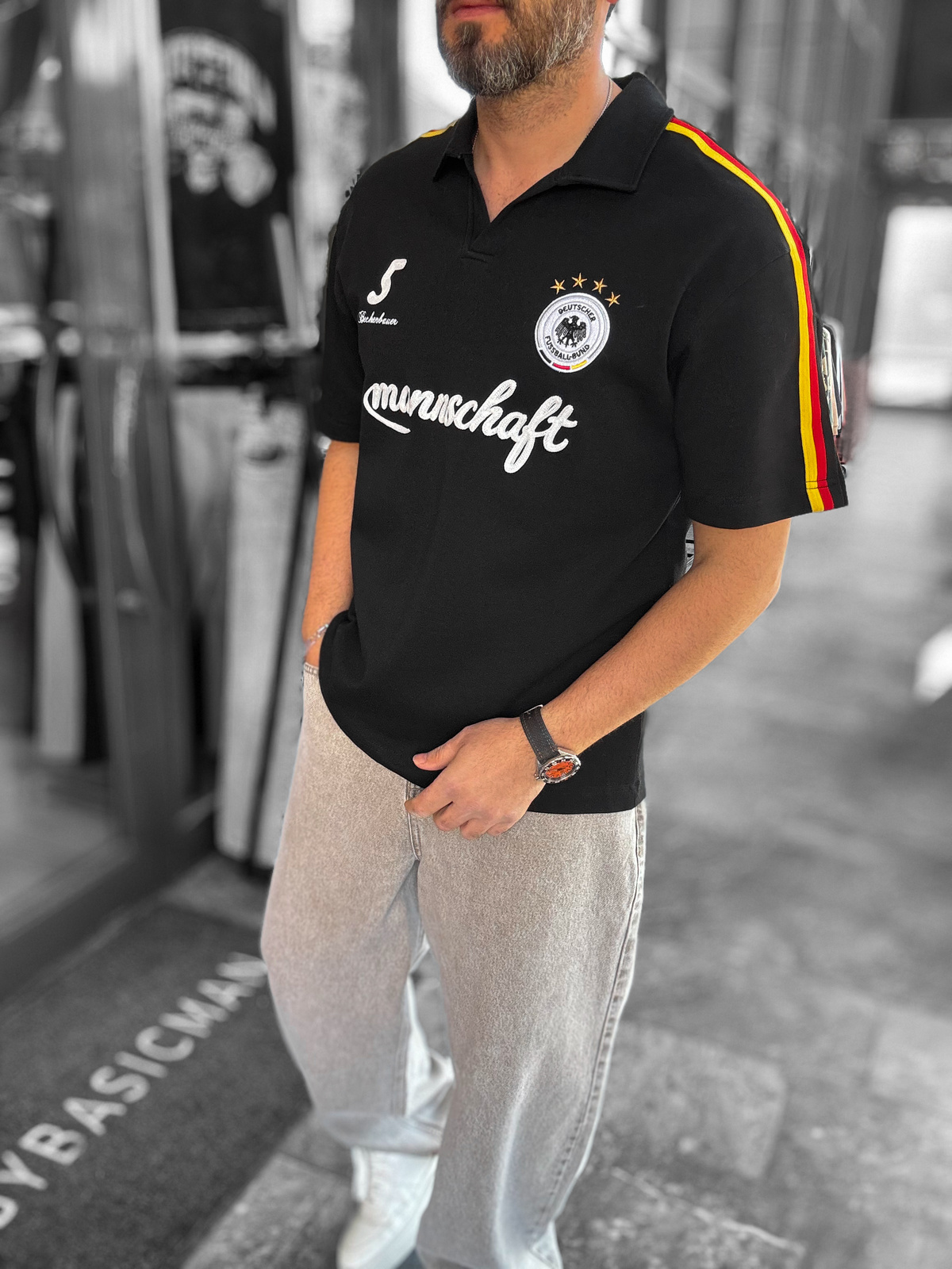 Siyah Germany Armalı İki İplik T-Shirt RES-1055