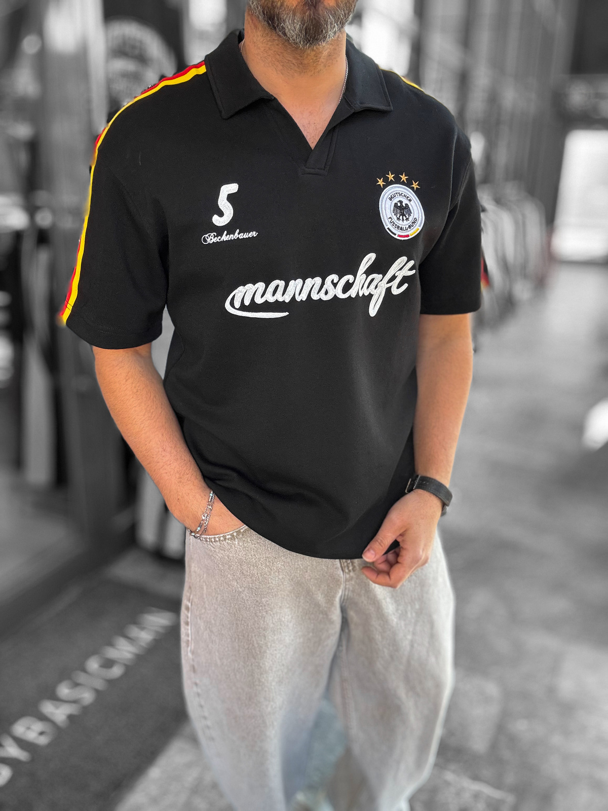 Siyah Germany Armalı İki İplik T-Shirt RES-1055