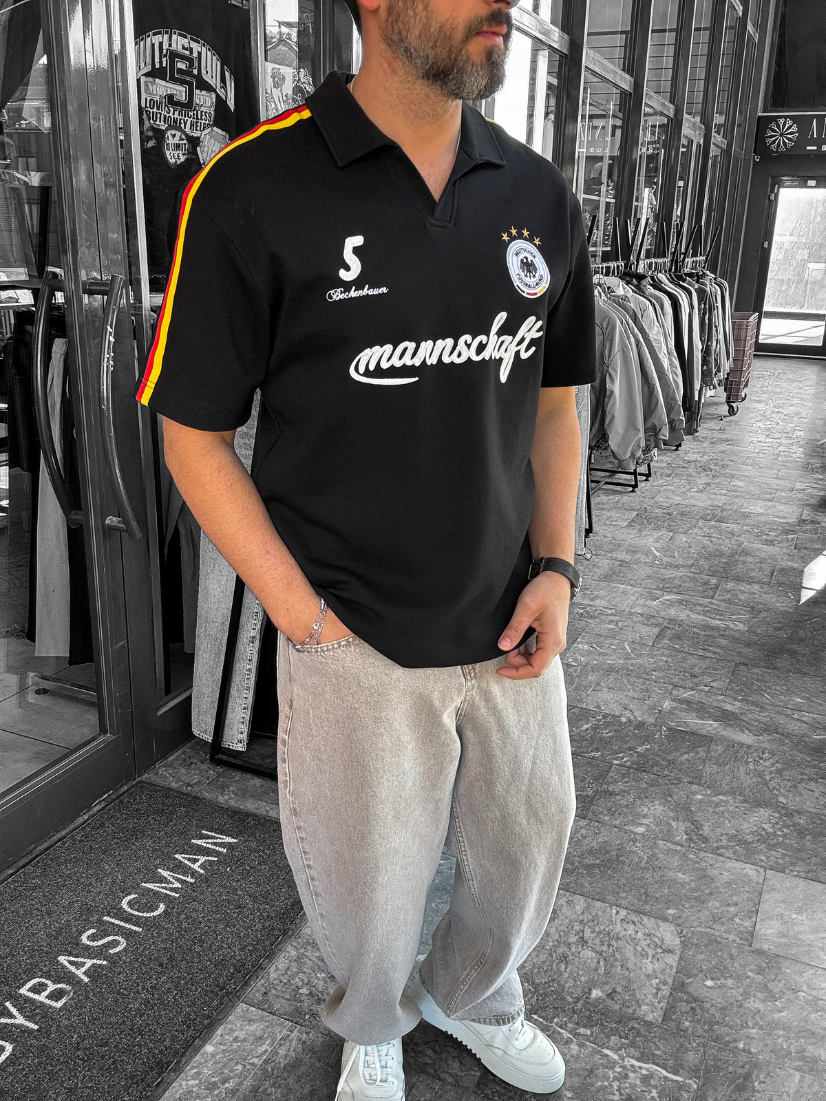 Siyah Germany Armalı İki İplik T-Shirt RES-1055