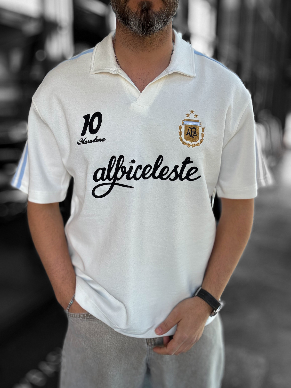 Beyaz Argentina Armalı İki İplik T-Shirt RES-1059