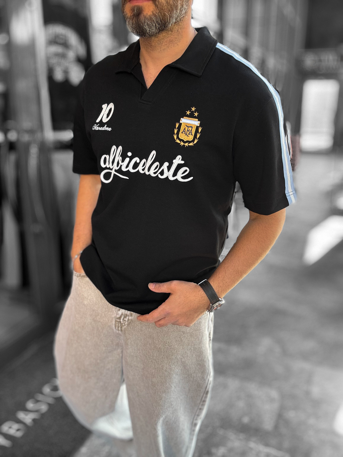 Siyah Argentina Armalı İki İplik T-Shirt RES-1059