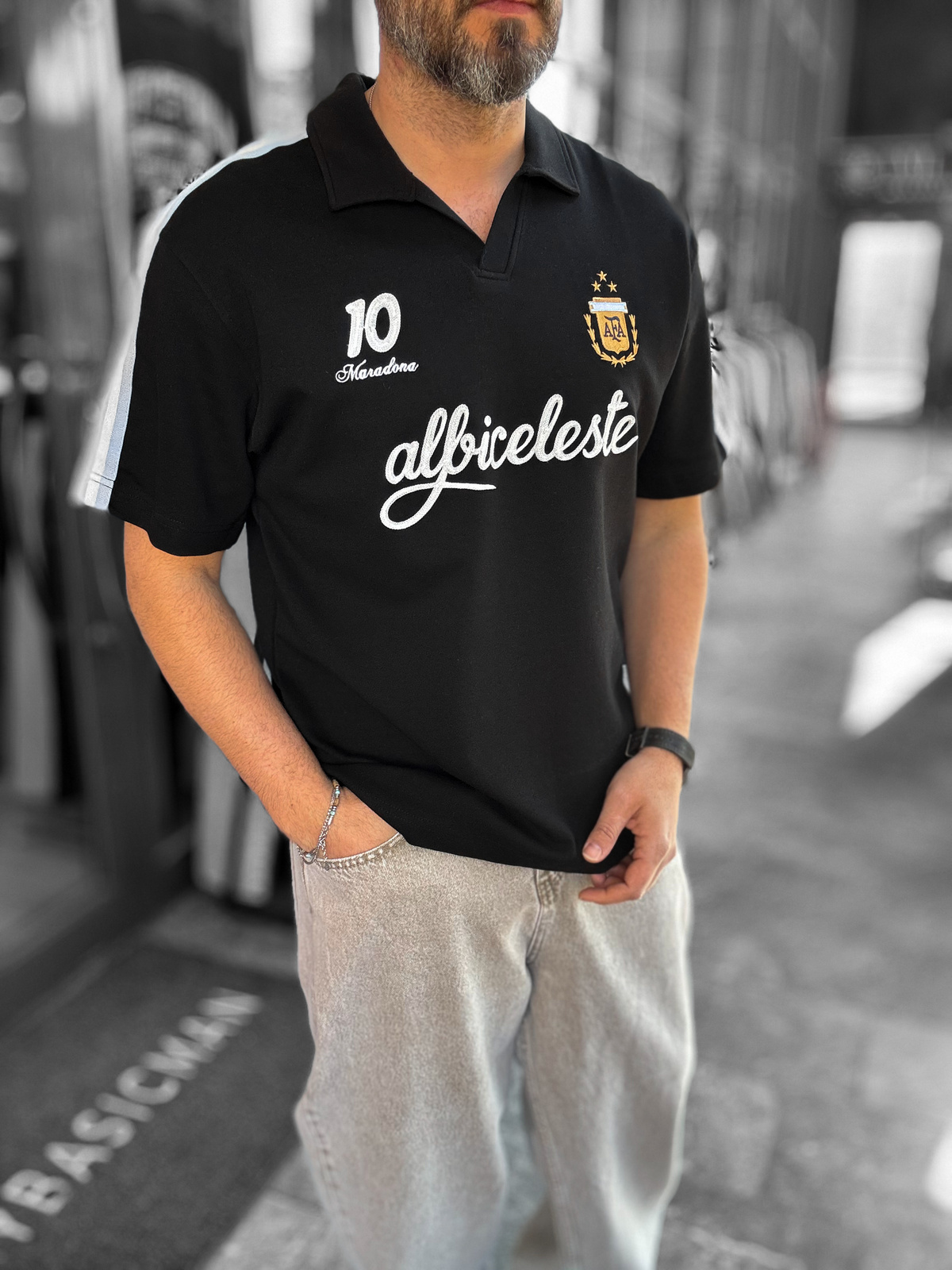 Siyah Argentina Armalı İki İplik T-Shirt RES-1059