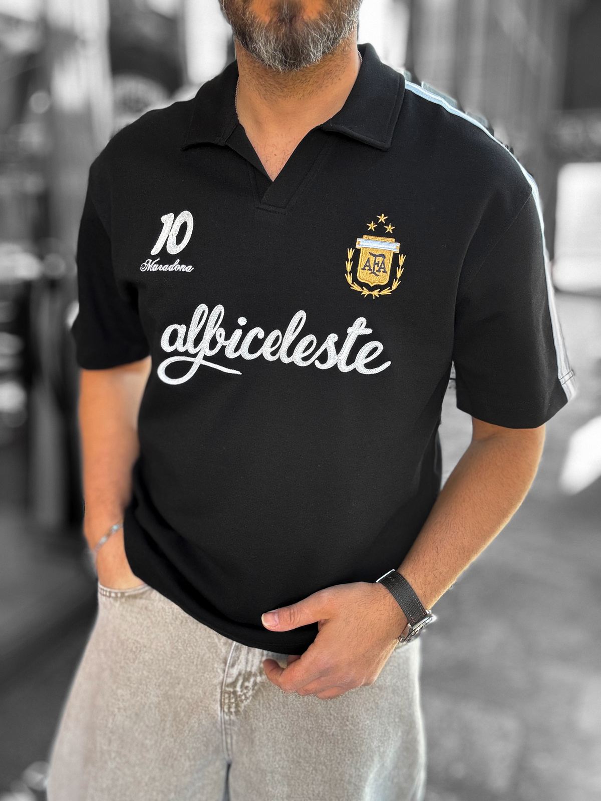 Siyah Argentina Armalı İki İplik T-Shirt RES-1059