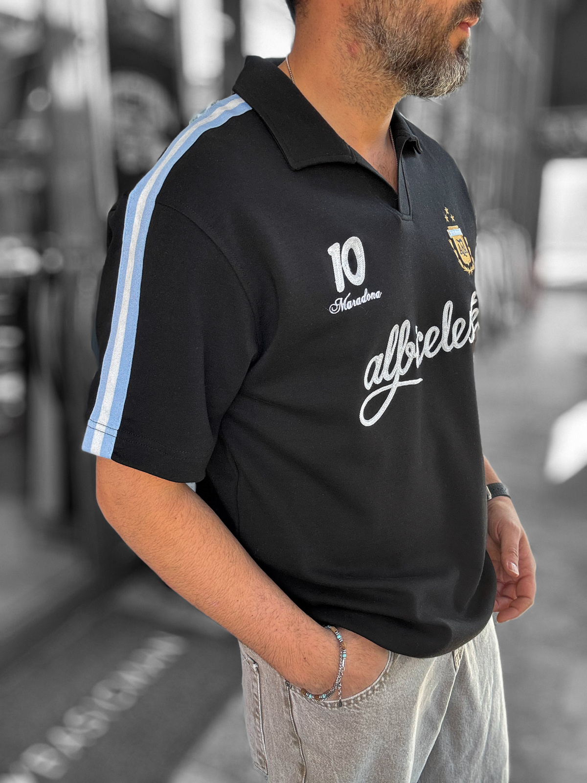 Siyah Argentina Armalı İki İplik T-Shirt RES-1059