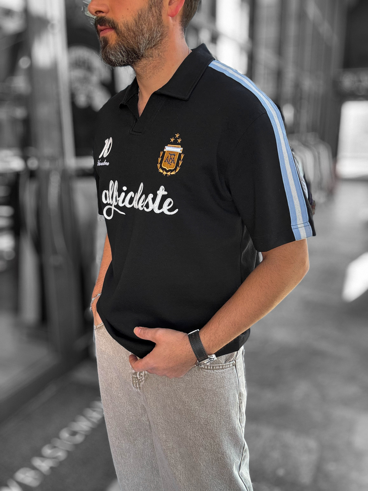 Siyah Argentina Armalı İki İplik T-Shirt RES-1059