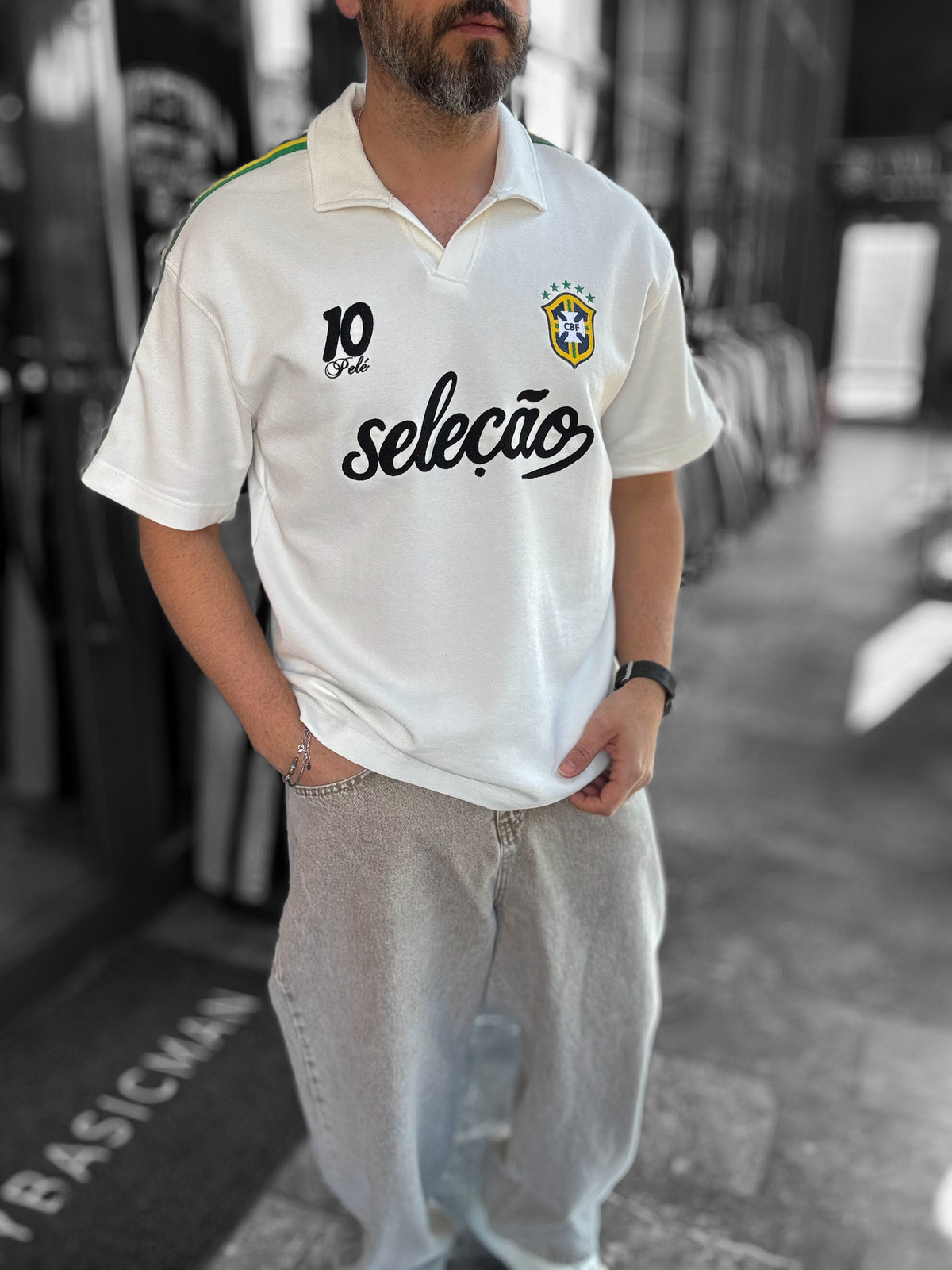 Beyaz Brazil Armalı İki İplik T-Shirt RES-1057