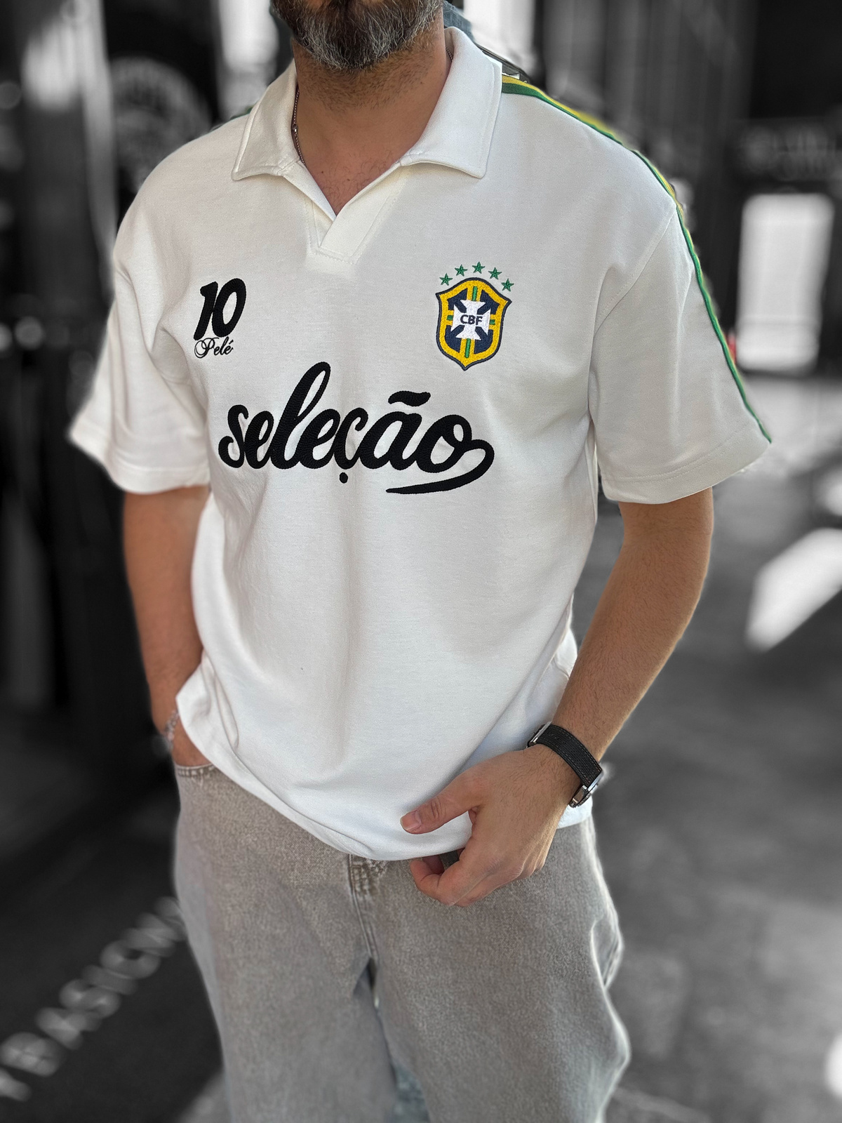 Beyaz Brazil Armalı İki İplik T-Shirt RES-1057
