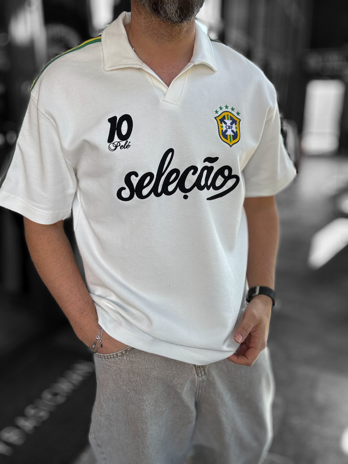 Beyaz Brazil Armalı İki İplik T-Shirt RES-1057