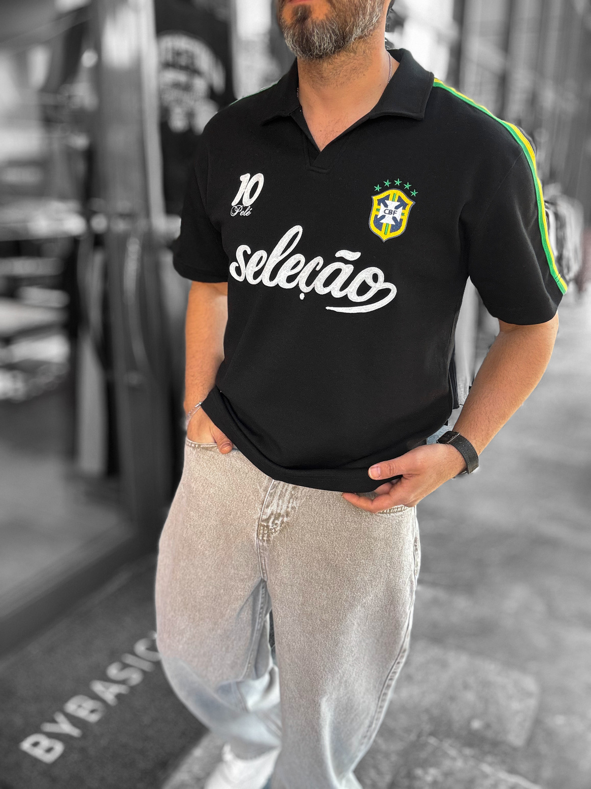 Siyah Brazil Armalı İki İplik T-Shirt RES-1057