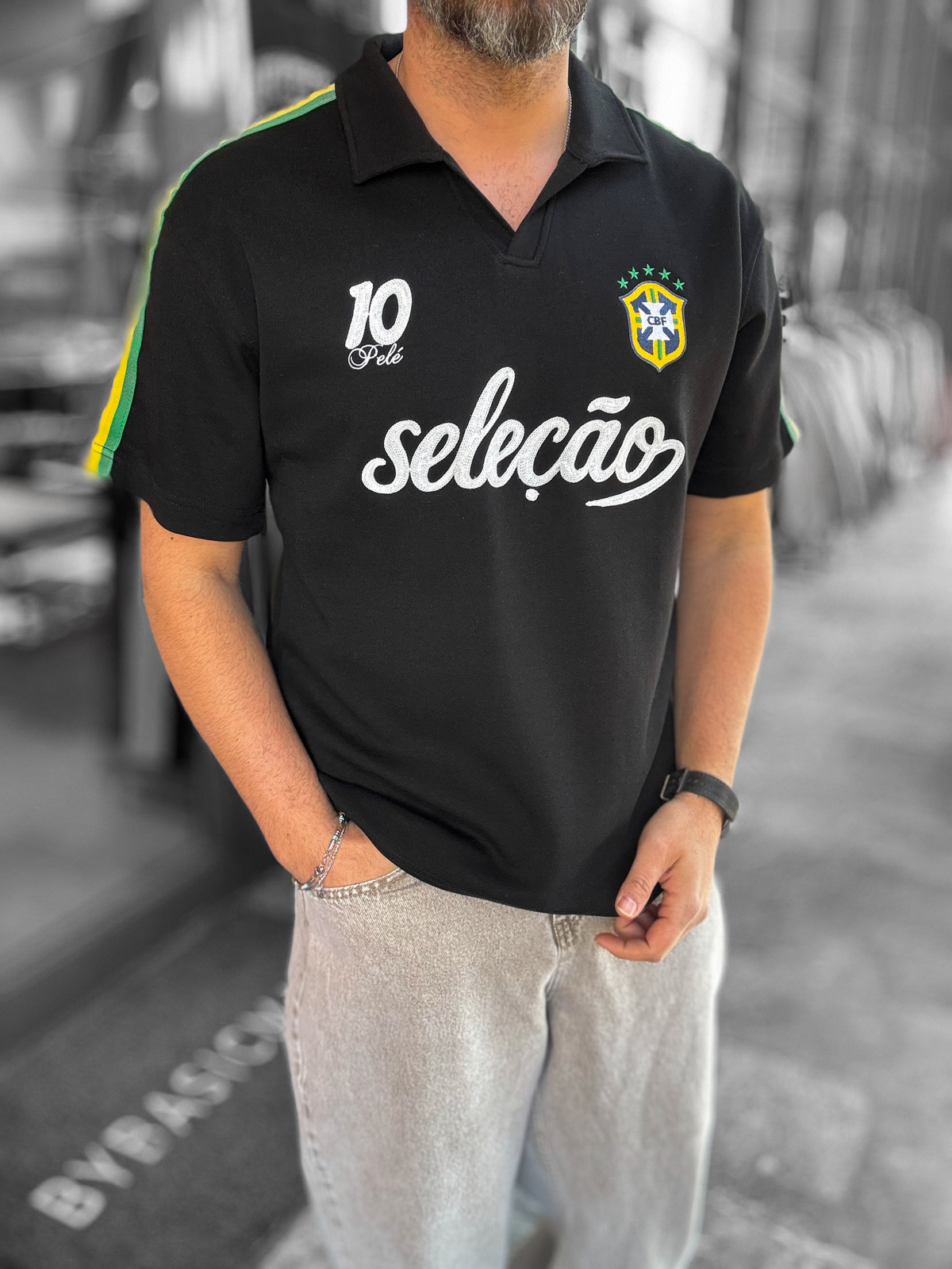 Siyah Brazil Armalı İki İplik T-Shirt RES-1057