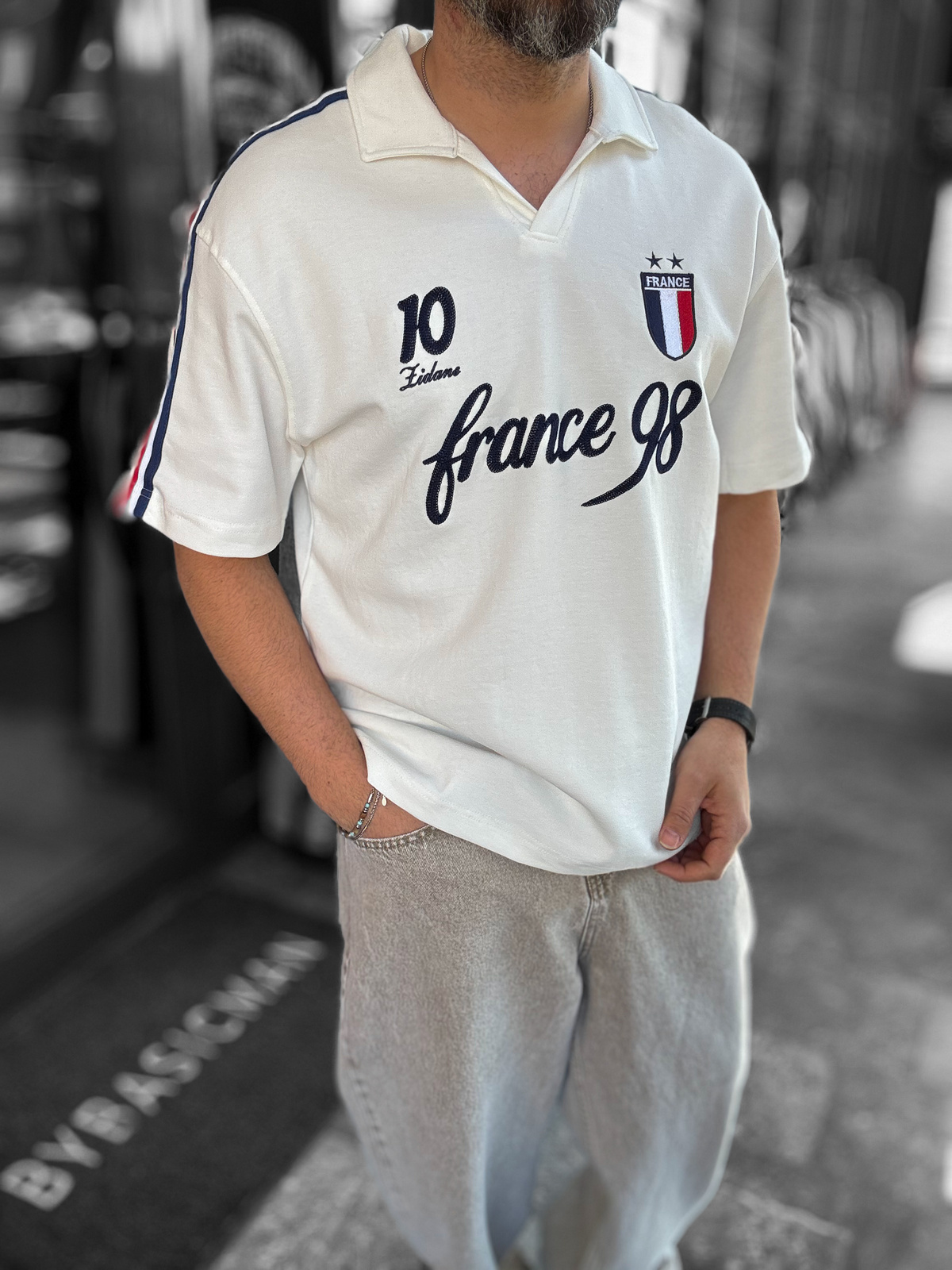 Beyaz France Armalı İki İplik T-Shirt RES-1058