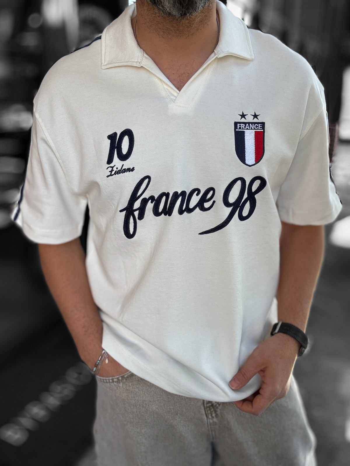 Beyaz France Armalı İki İplik T-Shirt RES-1058