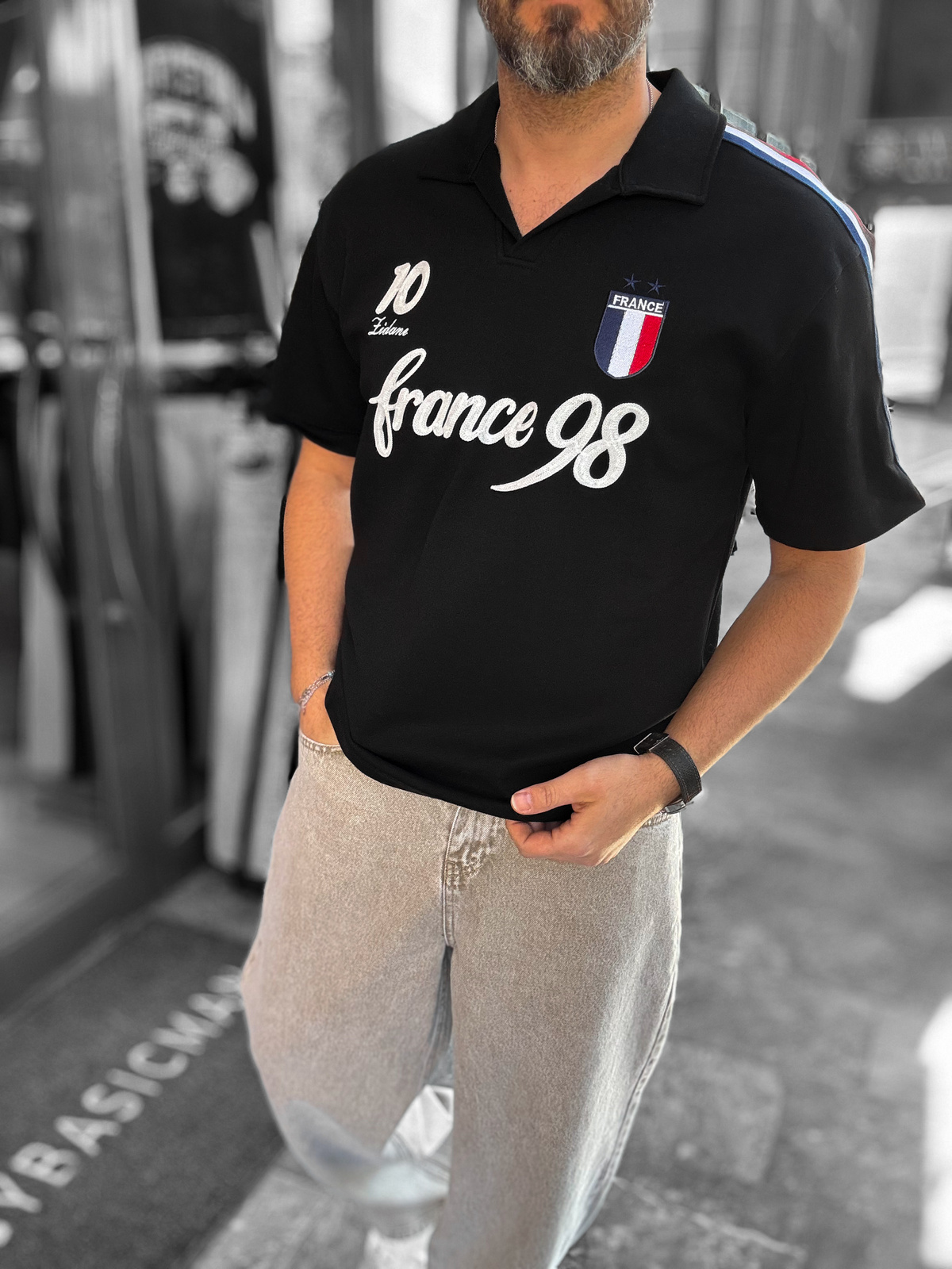 Siyah France Armalı İki İplik T-Shirt RES-1058