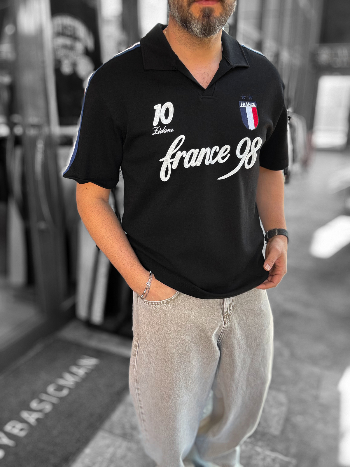 Siyah France Armalı İki İplik T-Shirt RES-1058