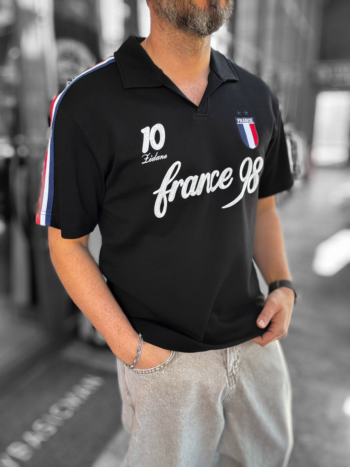 Siyah France Armalı İki İplik T-Shirt RES-1058