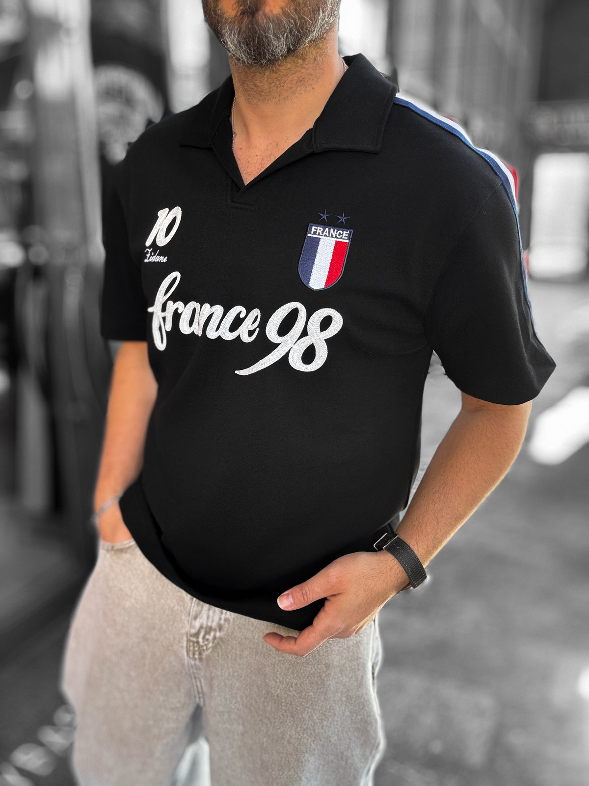 Siyah France Armalı İki İplik T-Shirt RES-1058