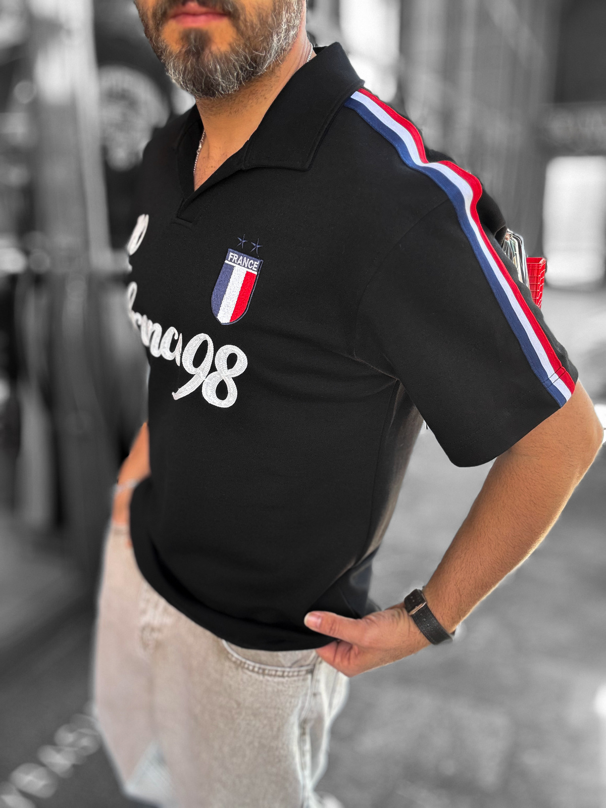 Siyah France Armalı İki İplik T-Shirt RES-1058