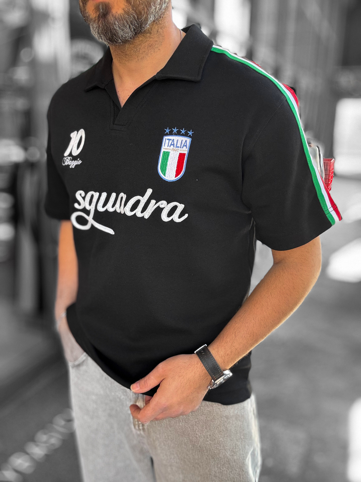Siyah Italy Armalı İki İplik T-Shirt RES-1056