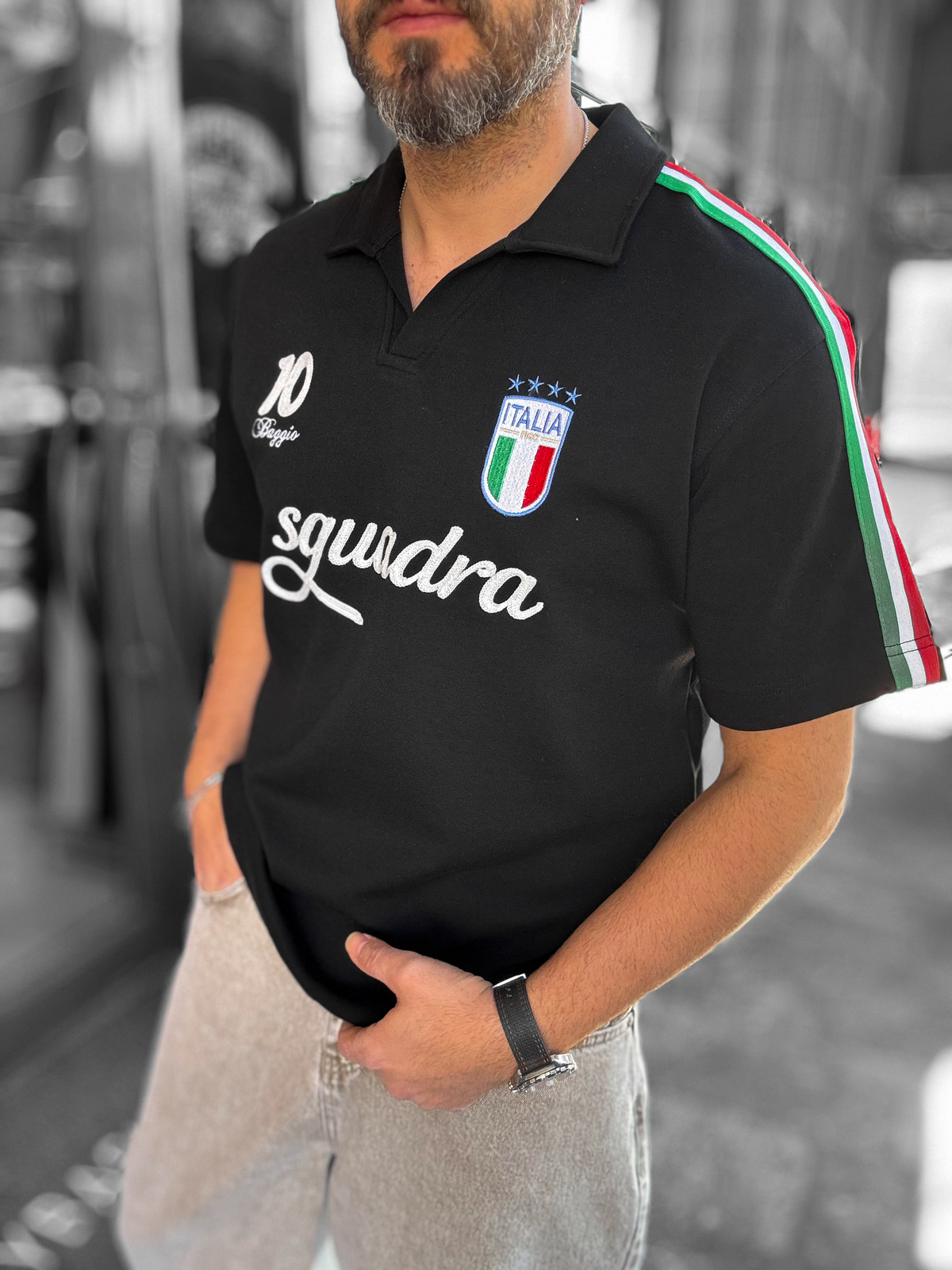 Siyah Italy Armalı İki İplik T-Shirt RES-1056