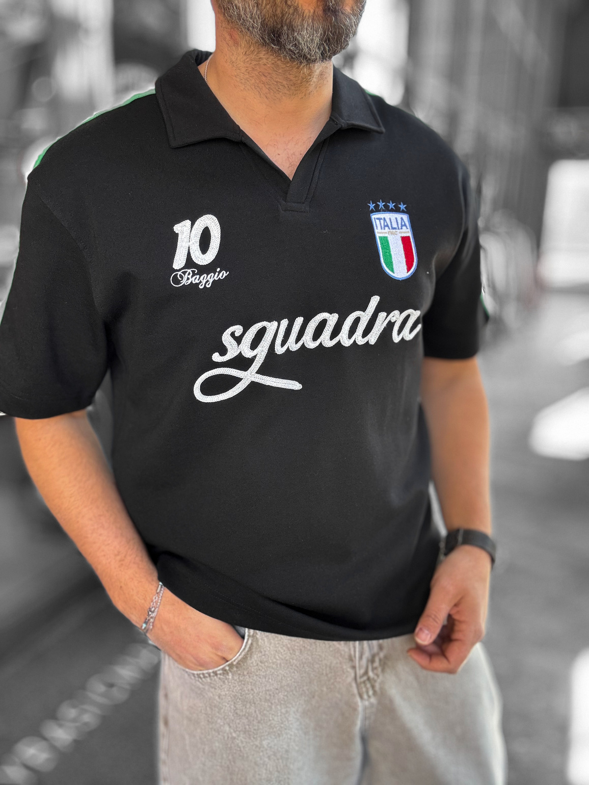Siyah Italy Armalı İki İplik T-Shirt RES-1056