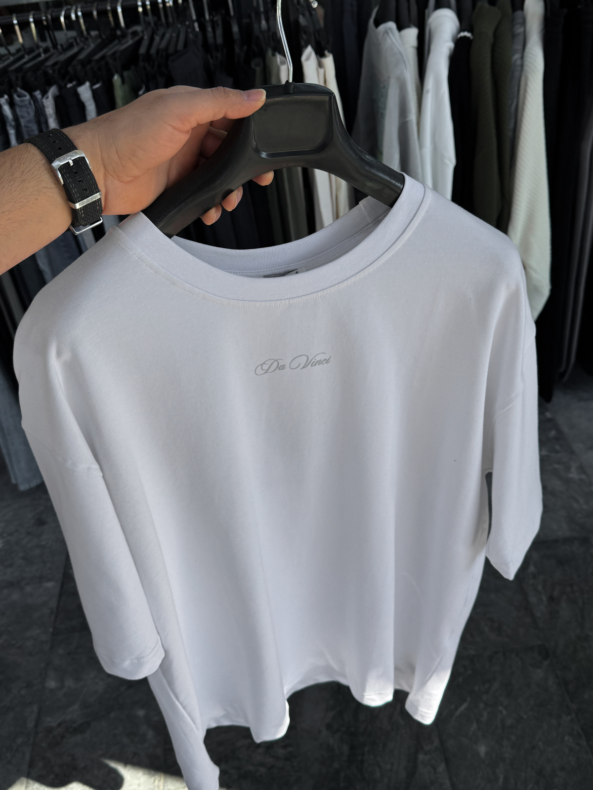 Beyaz Da Vinci Baskılı Oversize T-Shirt RES-1030