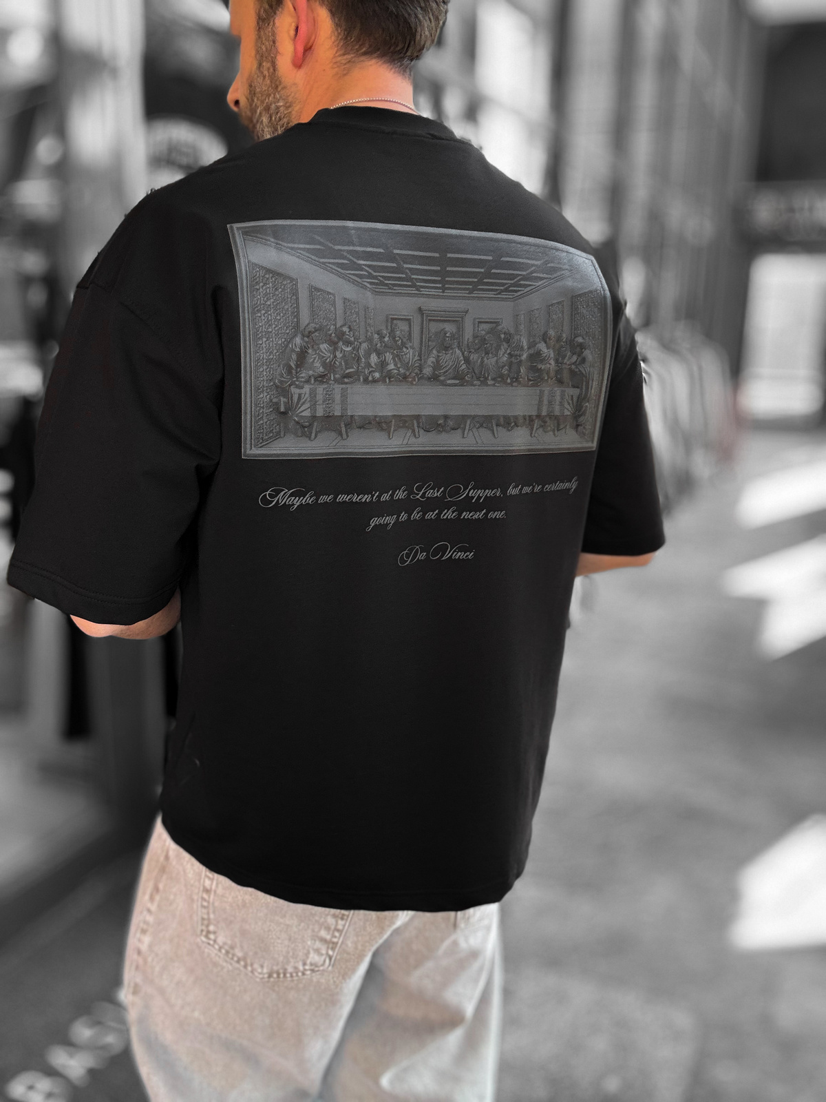 Siyah Da Vinci Baskılı Oversize T-Shirt RES-1030