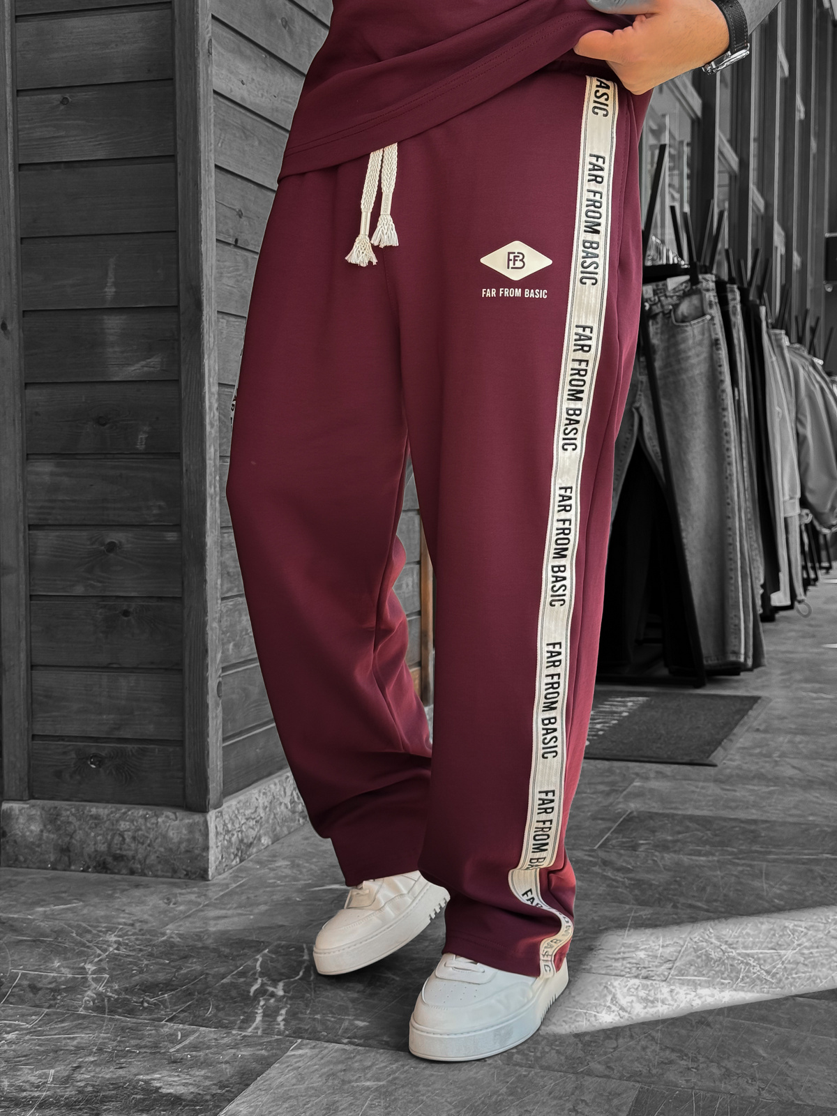 Bordo Far From Basic Şeritli Eşofman RES-1074