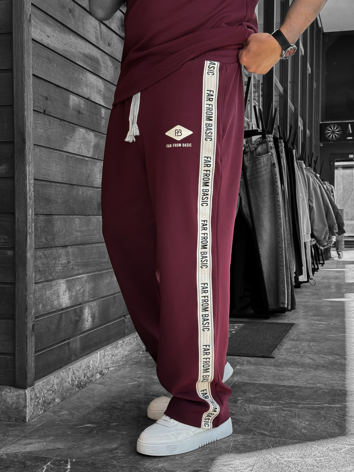 Bordo Far From Basic Şeritli Eşofman RES-1074