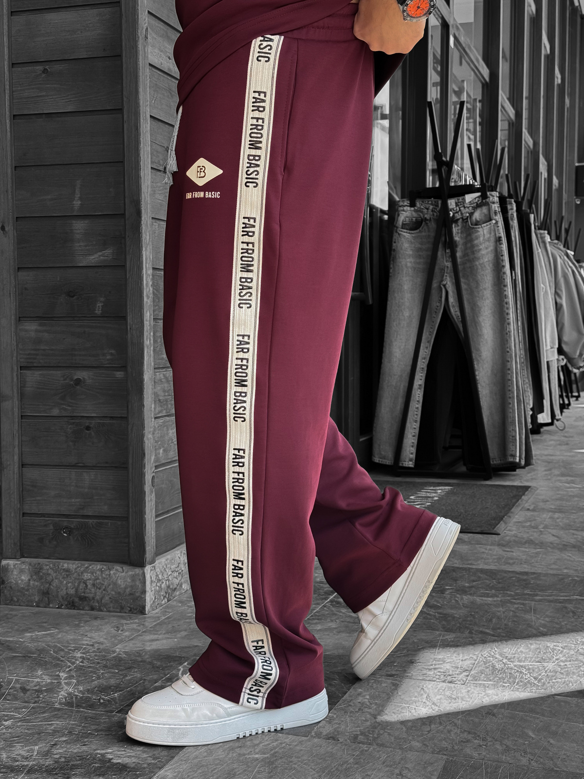 Bordo Far From Basic Şeritli Eşofman RES-1074