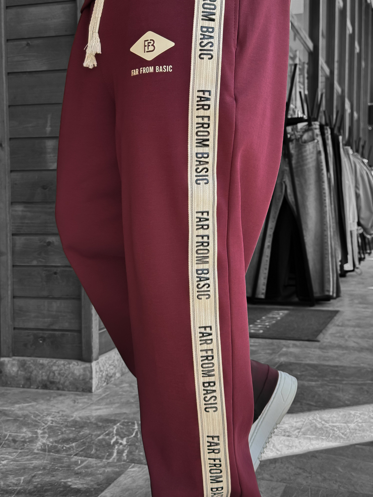 Bordo Far From Basic Şeritli Eşofman RES-1074